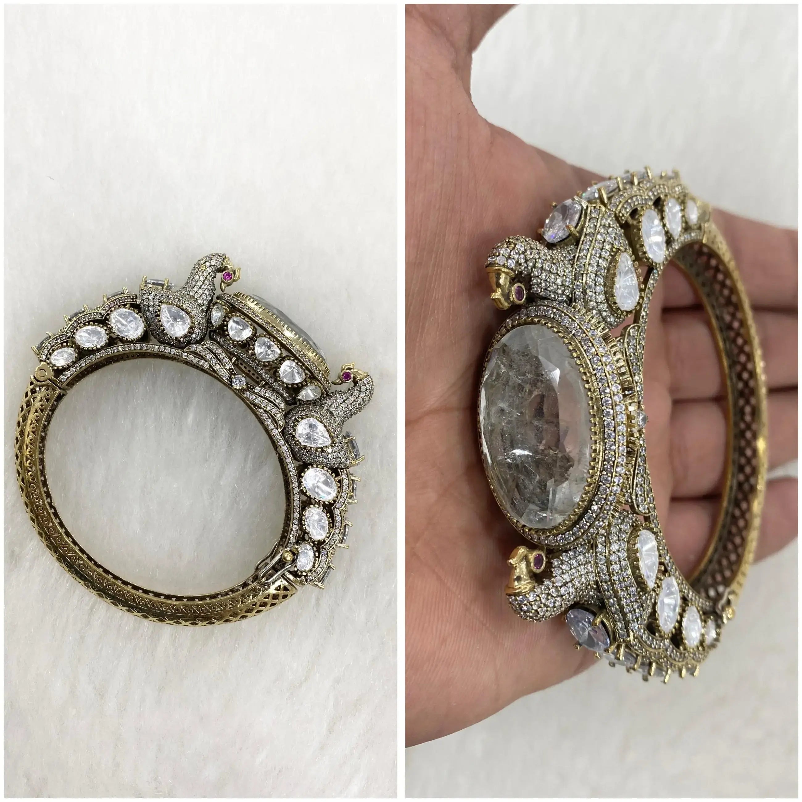 Mukti Doublet Uncut Moissanite Jadau AD Bracelet - White