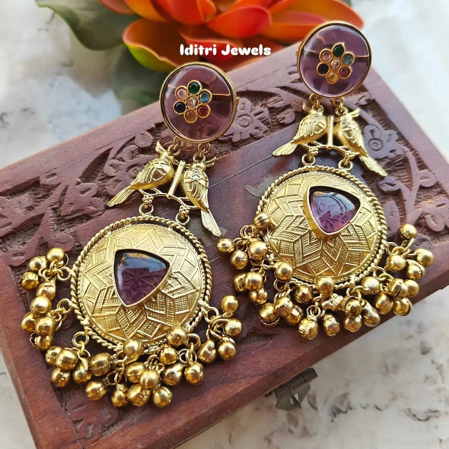 Neeti Brass Fusion Bird Earrings - Wine