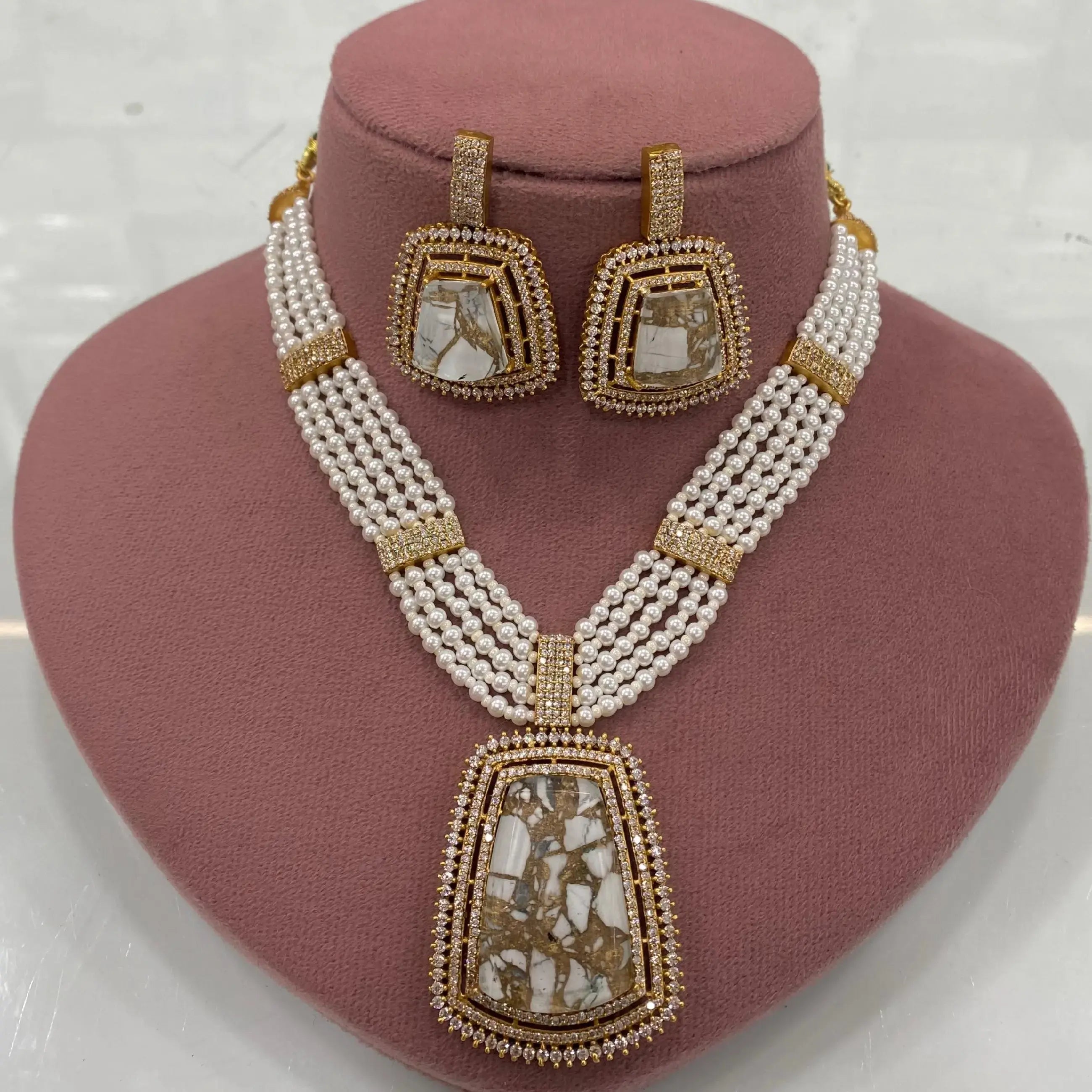 Mastaana Tourmaline Doublet Pearl Necklace Set - White