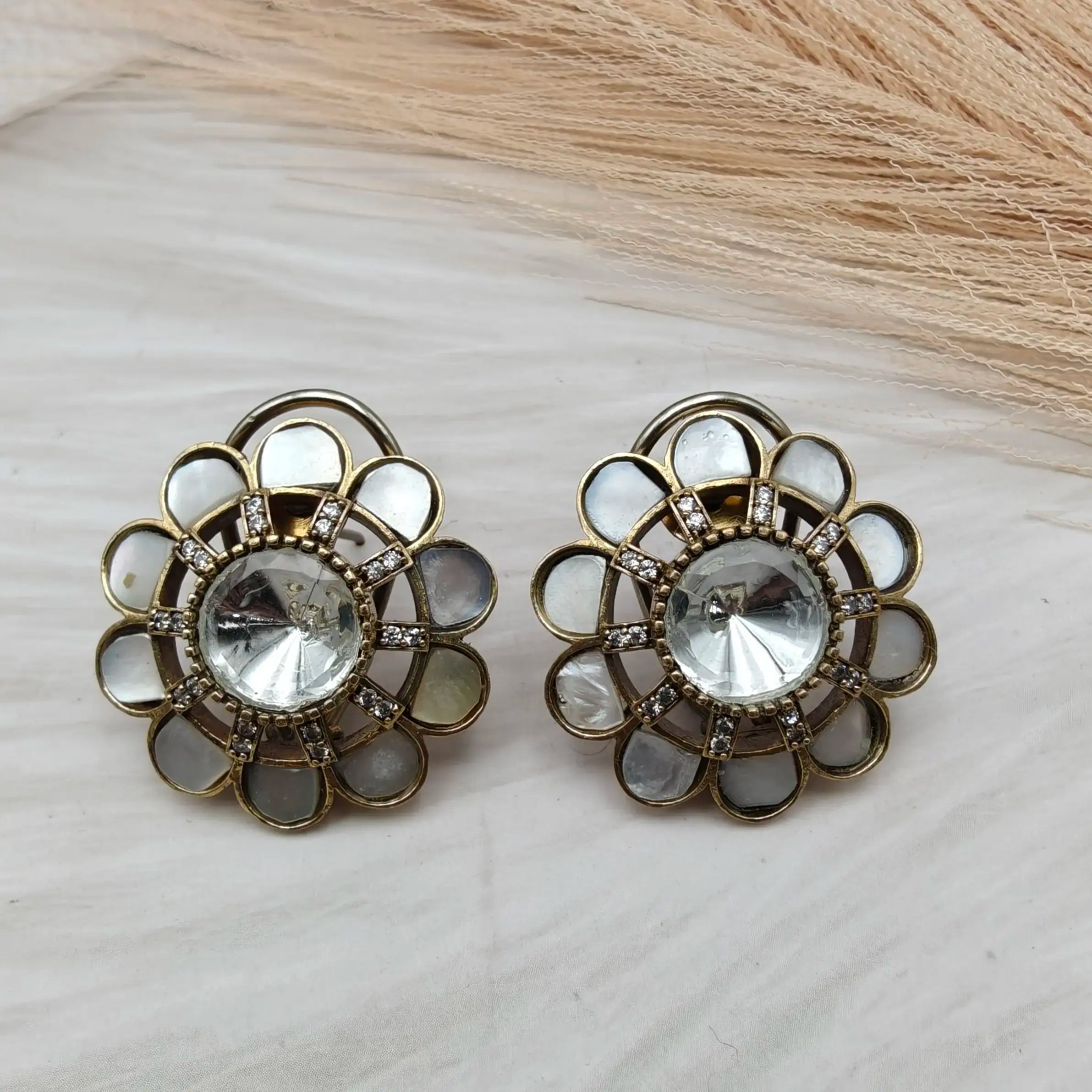 Aashka Takker Stone Studs - White