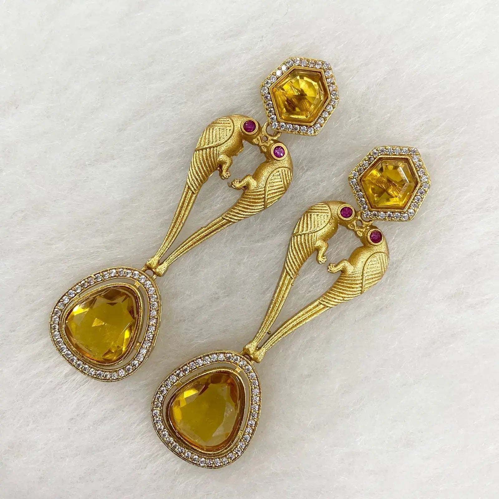 Chitra Bird Earrings - Yellow