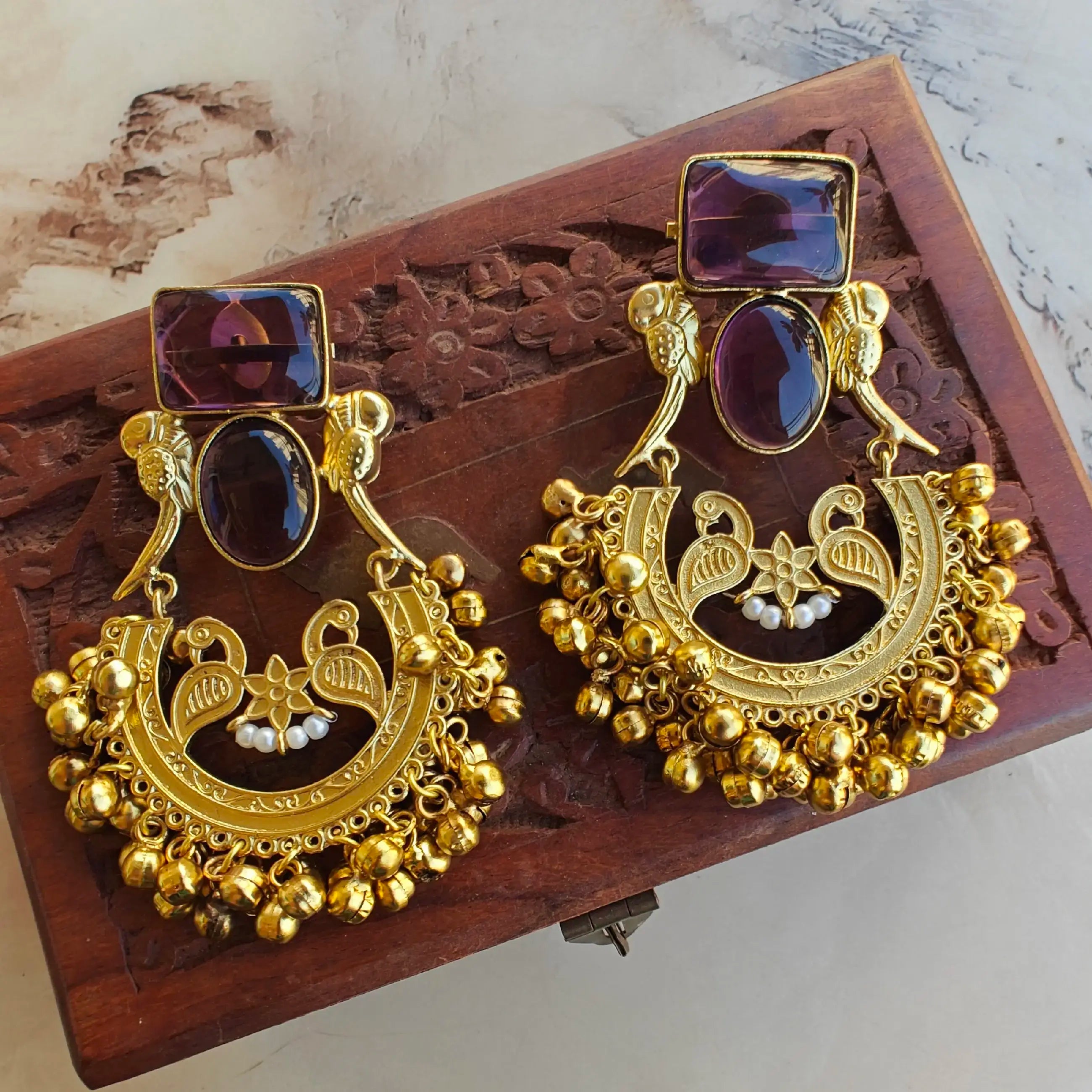 Sanyukta Amrapali Brass Fusion Earrings - Wine