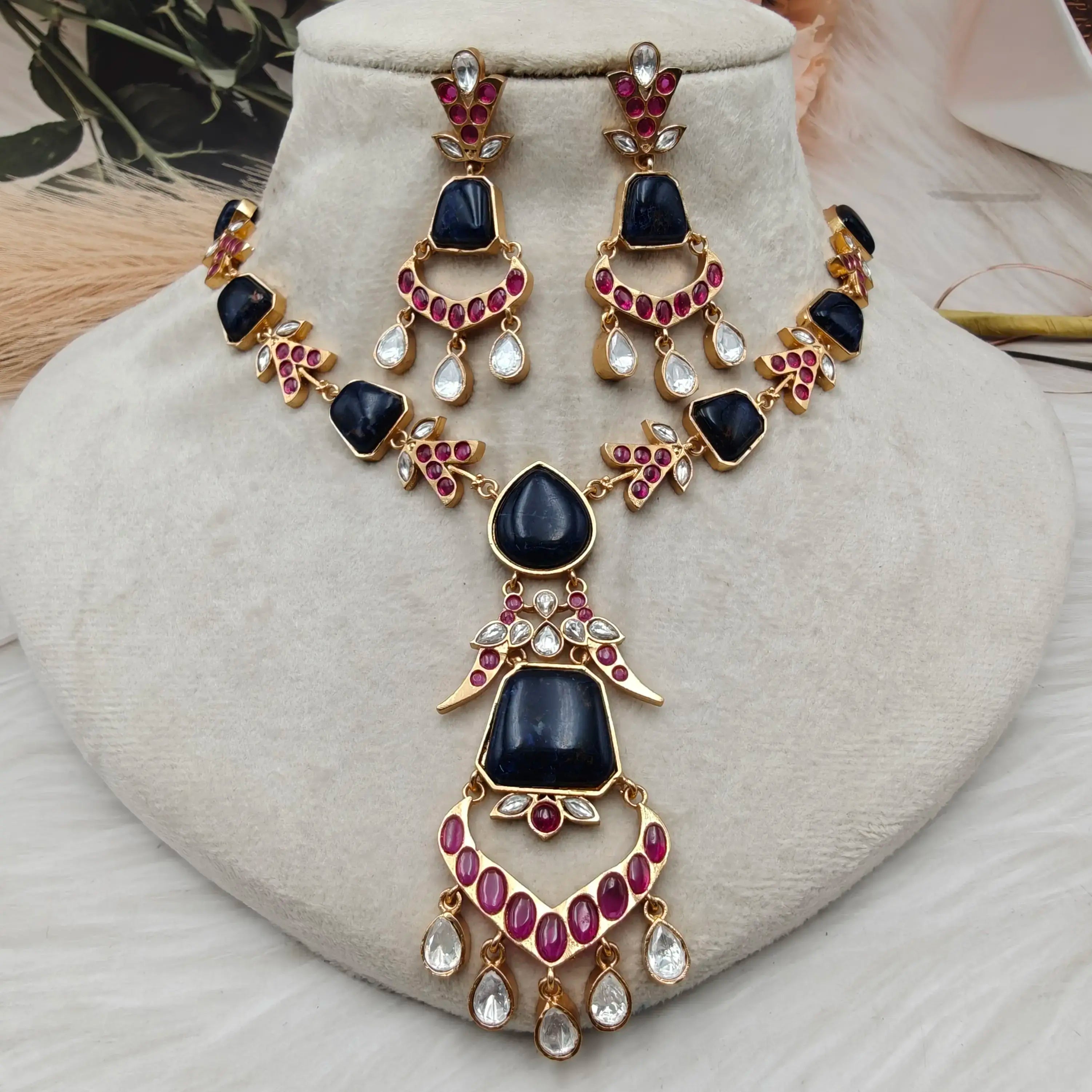 Rudra Roop Necklace Set - Blue n Ruby