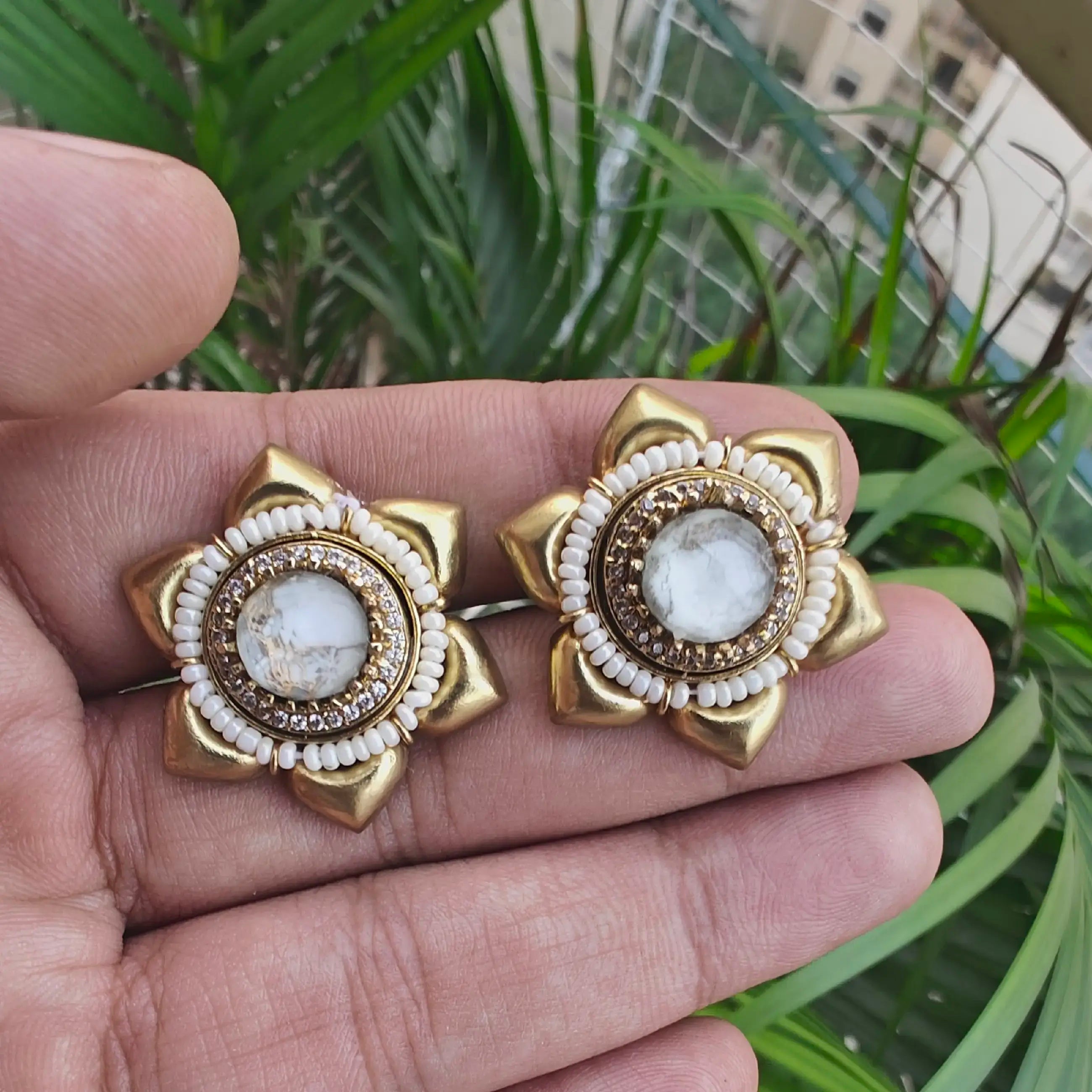 Aastha Tourmaline Doublet Amrapali Studs - White