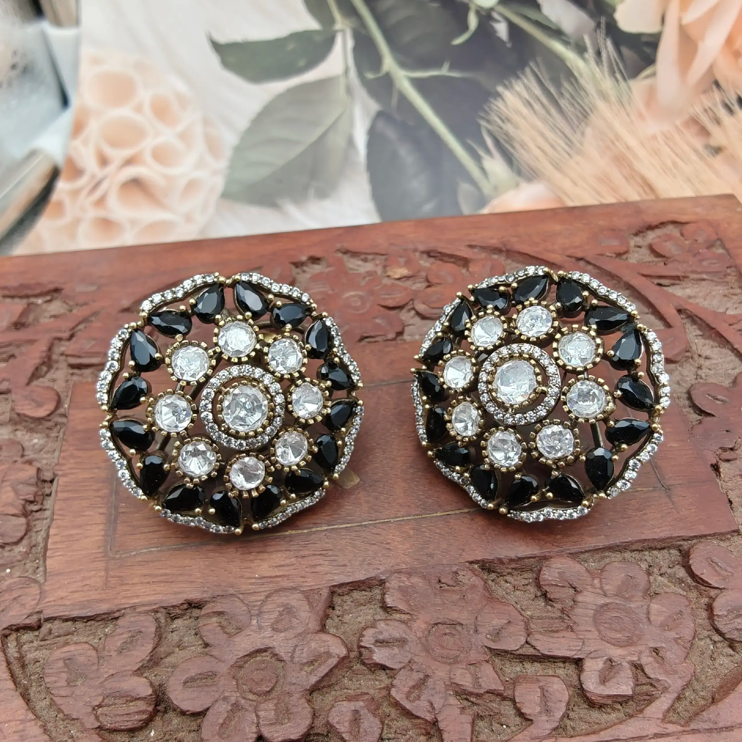 Advisha Uncut Moissanite Polki Studs - Black