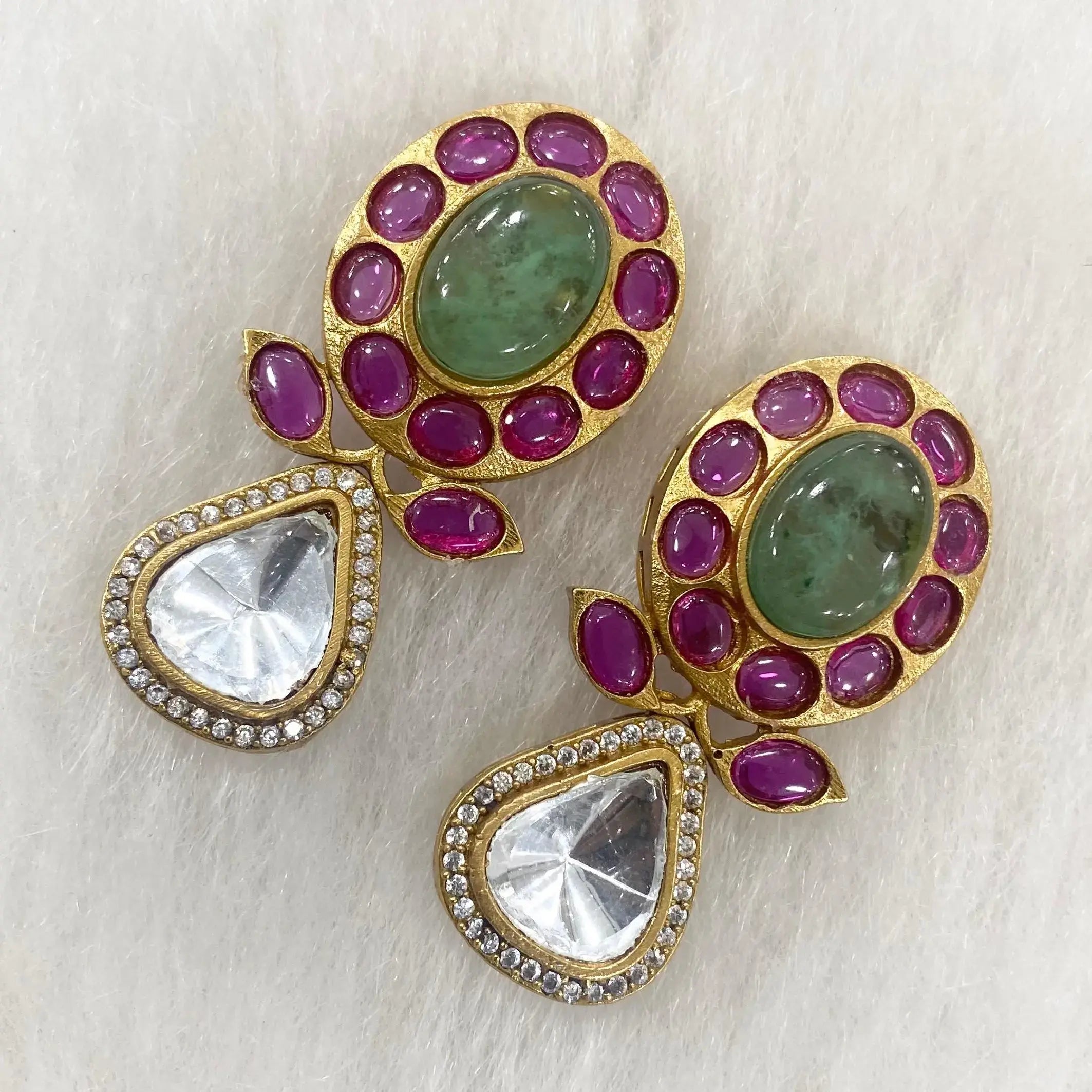 Raihna Cabochon Doublet Earrings - Mint n Ruby