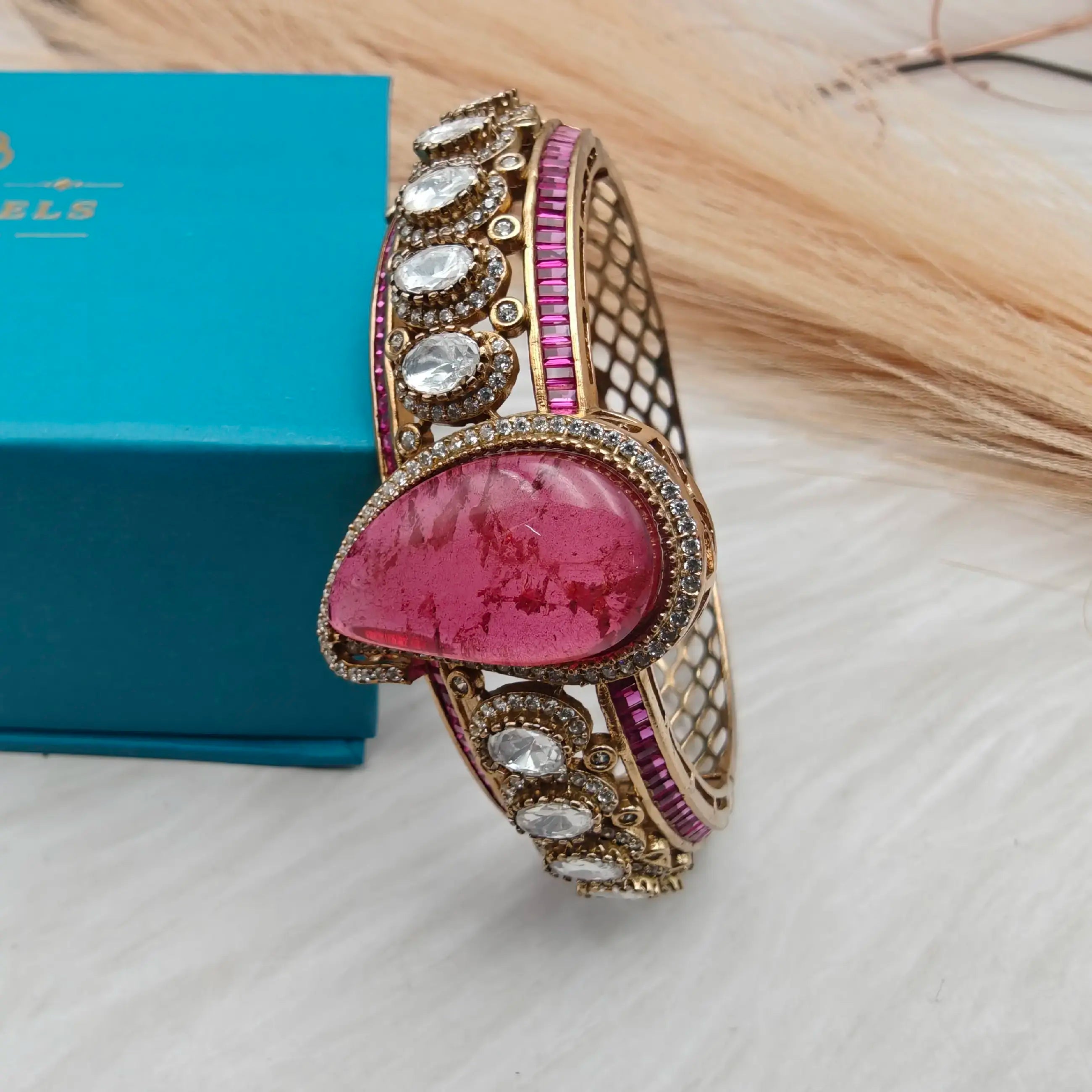 Tejasvi Doublet And Moissanite Victorian Openable Bracelet - Ruby
