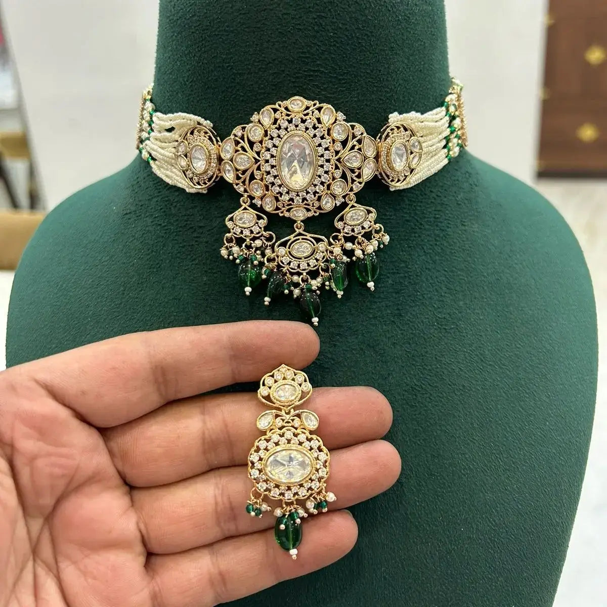 Mia Moissanite Premium Choker Set - Green