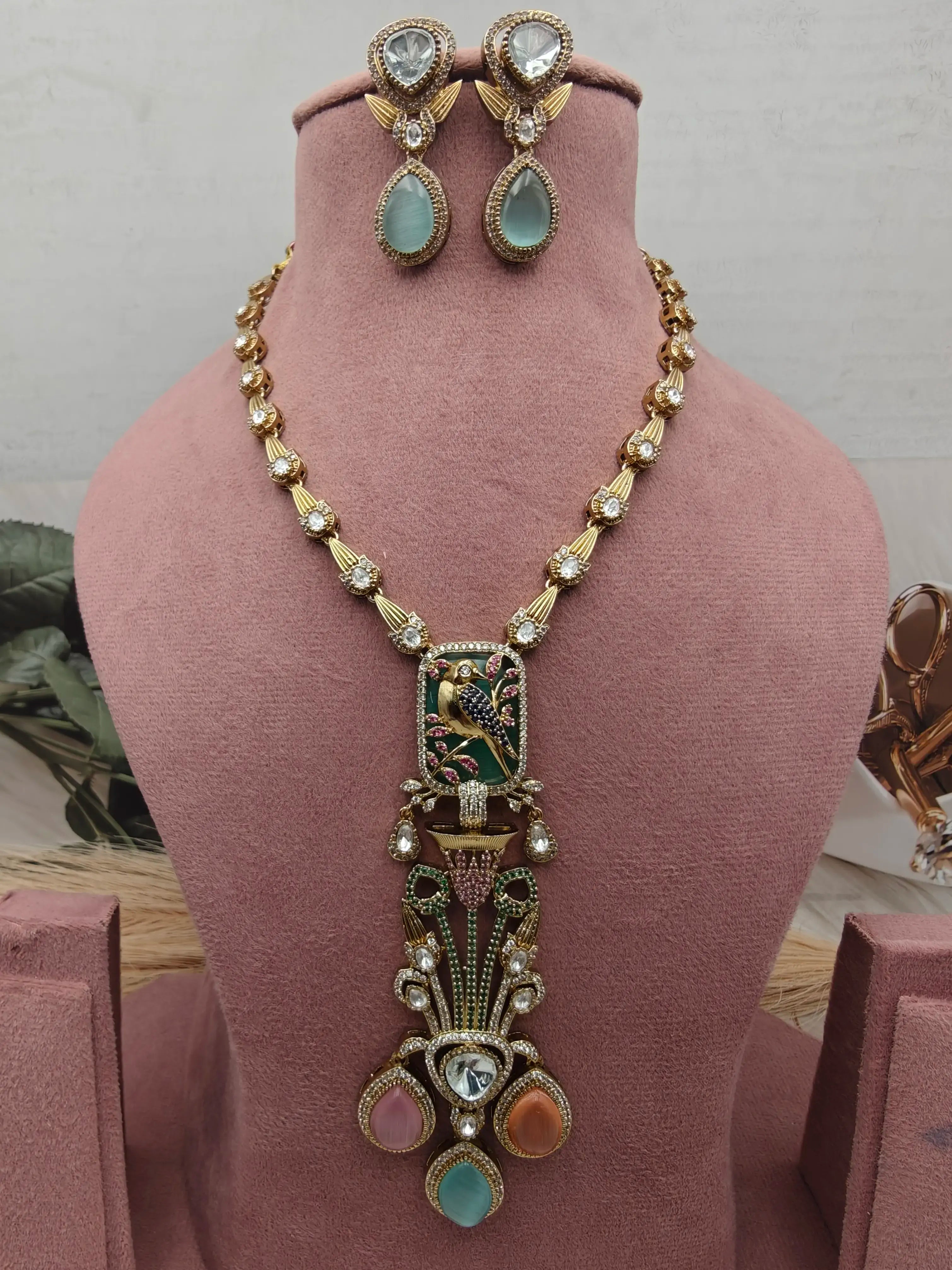 Jheel Panchi Uncut Polki Necklace Set - Multi