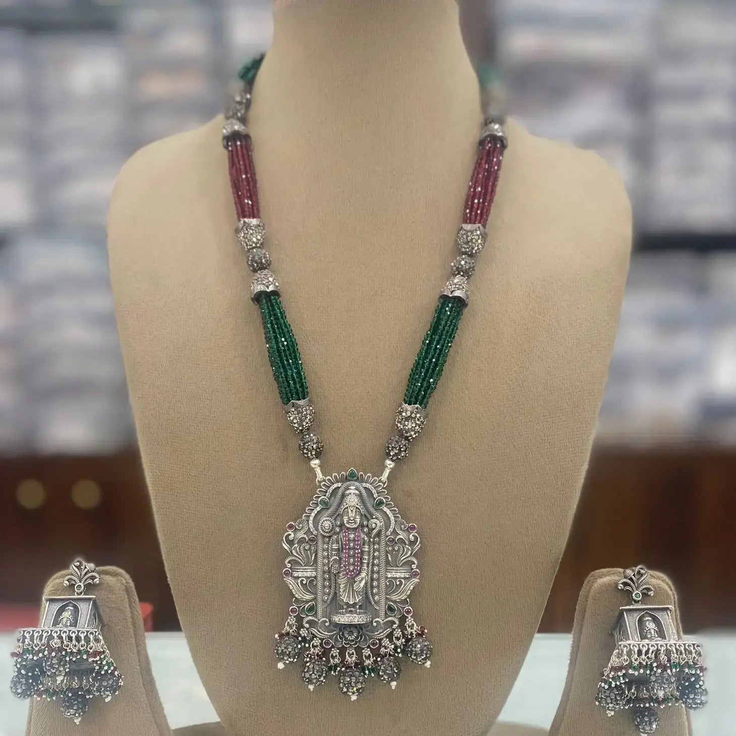 Ram Lalla German Silver Long Necklace- Multi