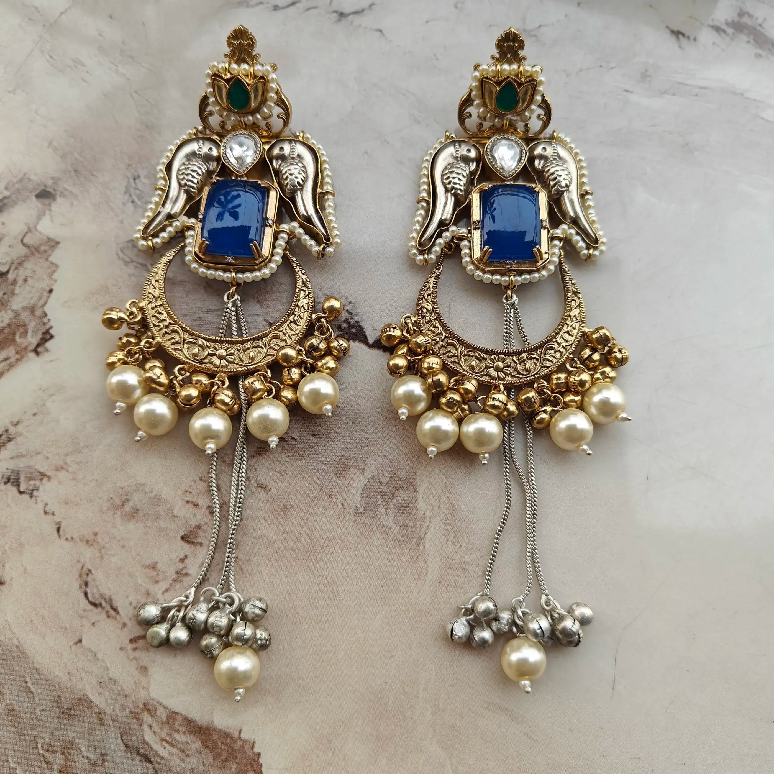 Kashmir Doublet Amrapali Brass Fusion Earrings - Blue