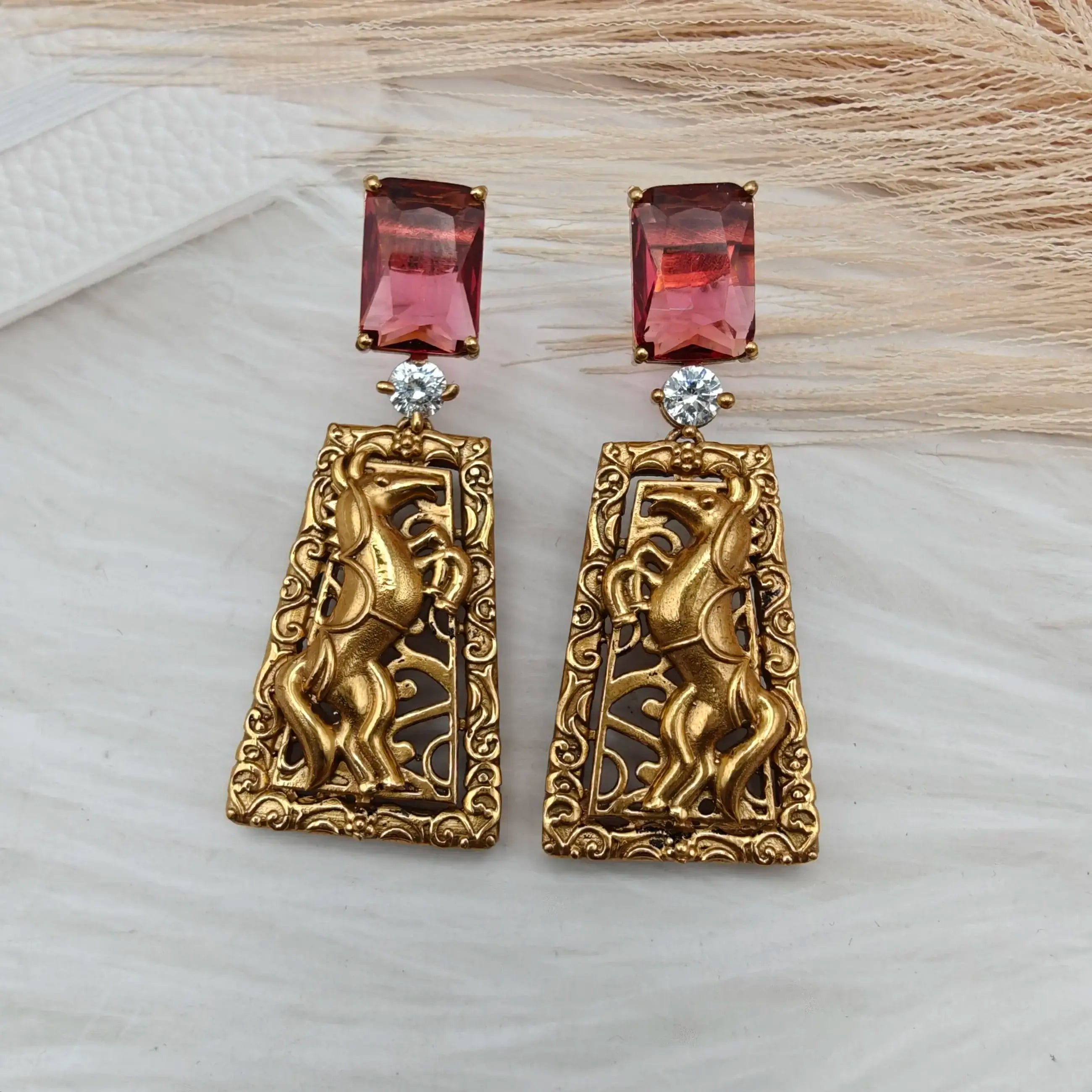 Ashwa Brass Earrings - Ruby