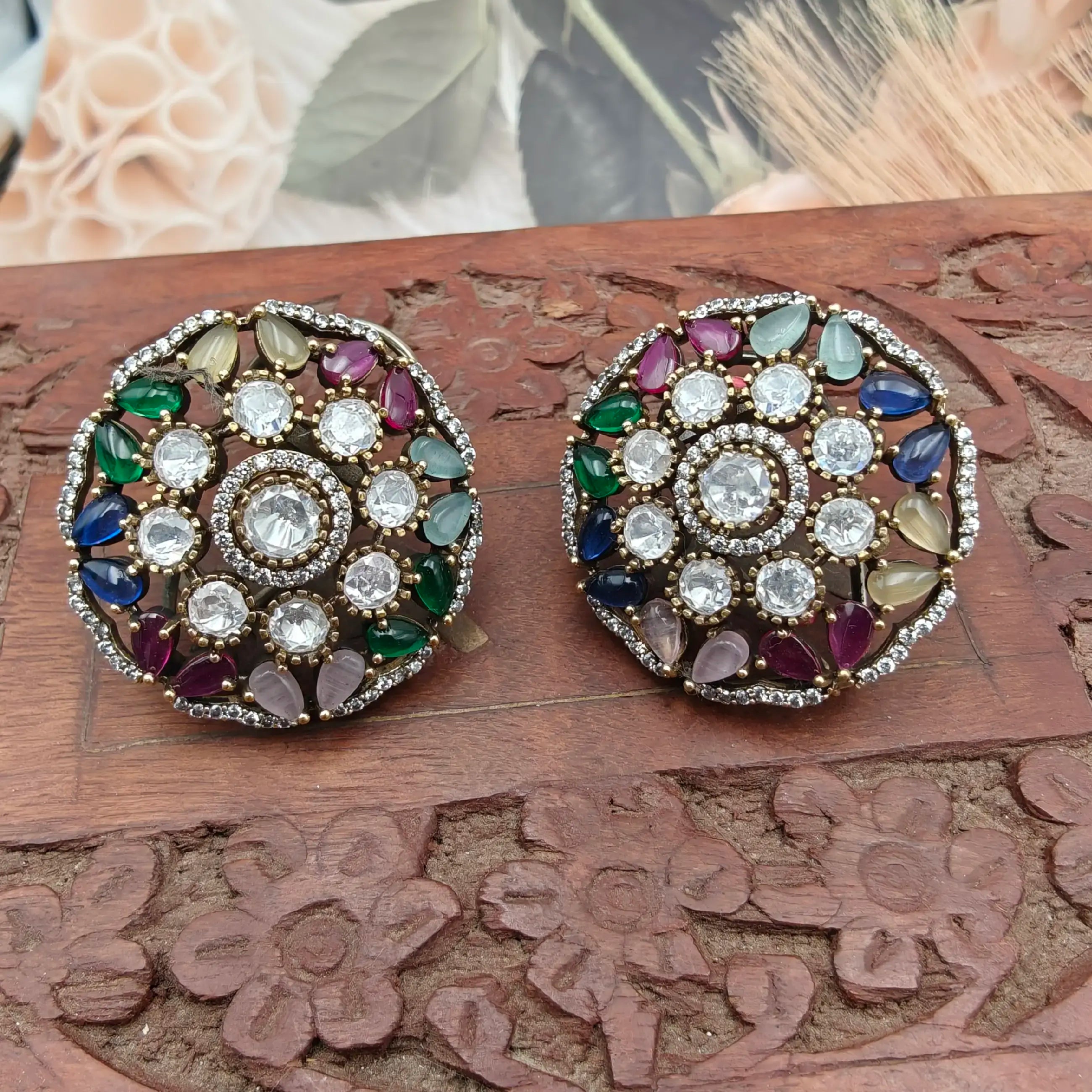 Advisha Uncut Moissanite Polki Studs - Multi