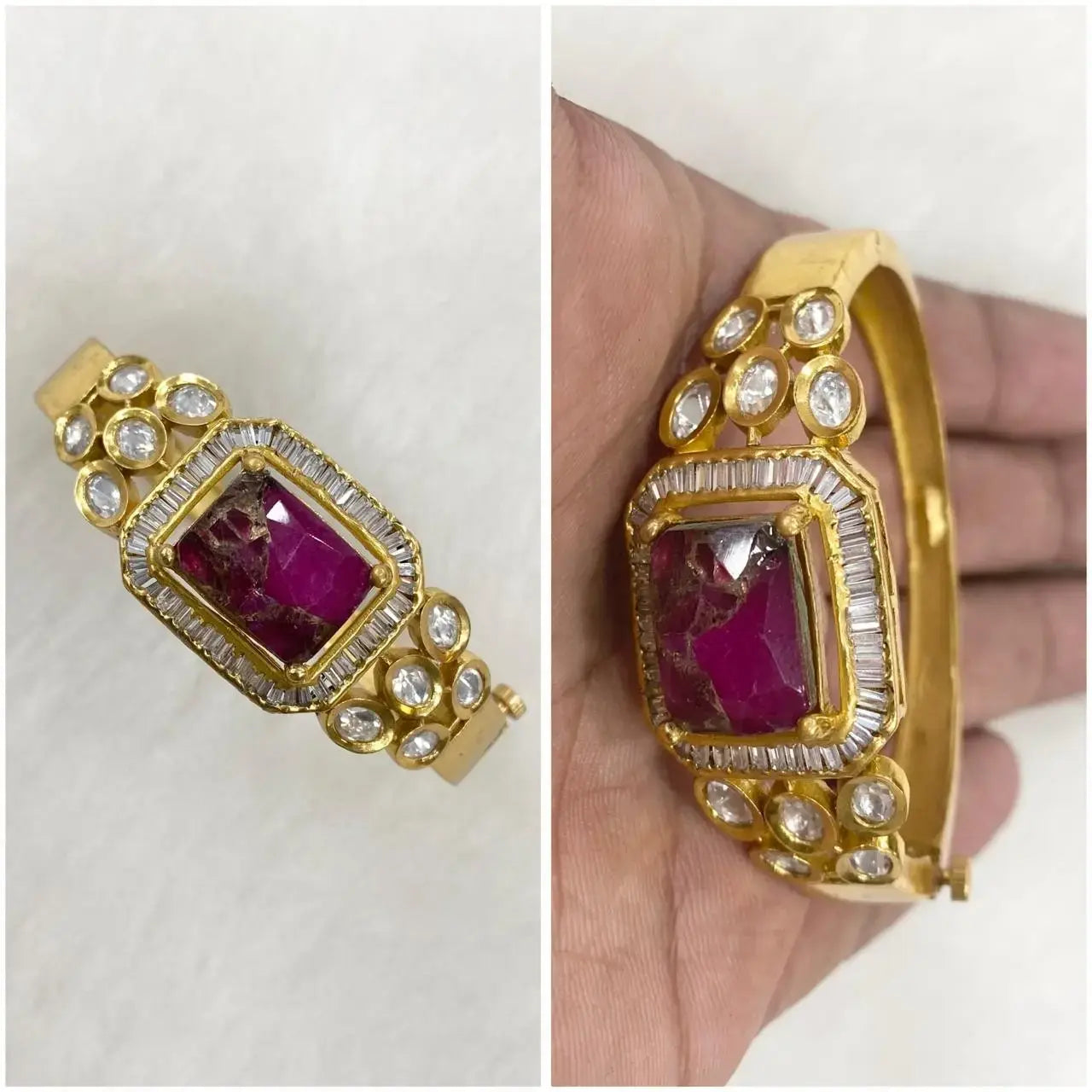 Agrima Tourmaline Doublet And Baguette Openable Bracelet- Ruby Pink