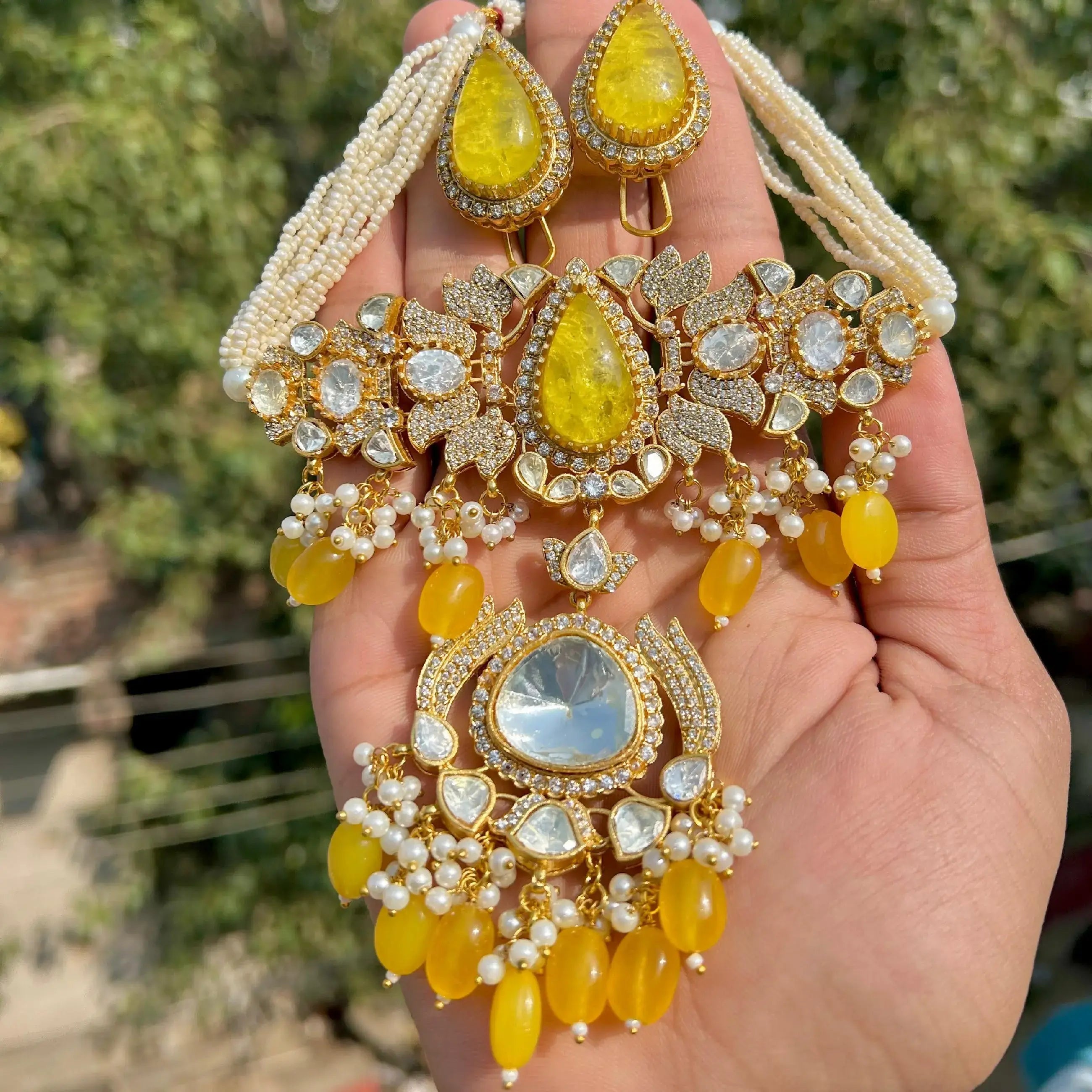 Swatika Premium Doublet N Moissanite Choker Set - Yellow
