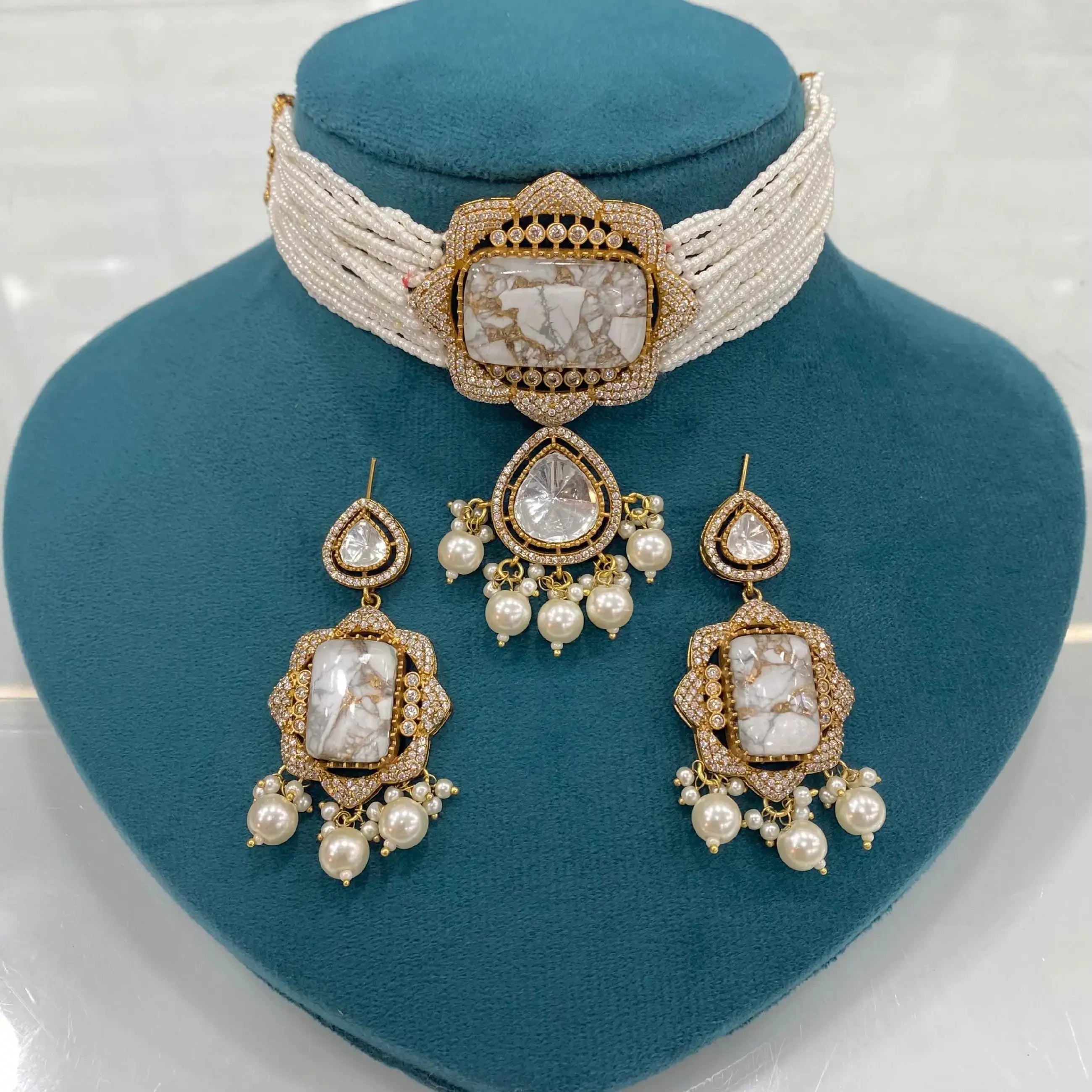 Yashika Tourmaline Doublet Choker Set - White