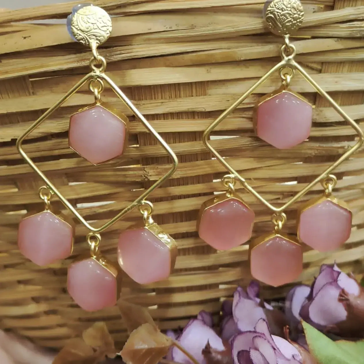 Asma Monalisa Dangler Earrings - Pink