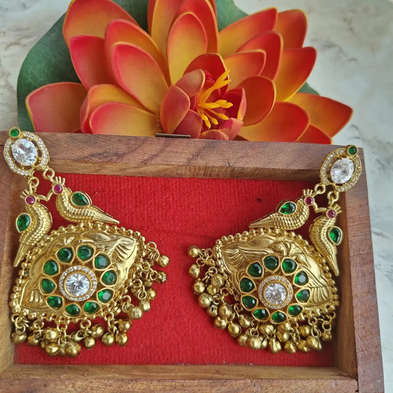 Karishma Panchi Brass Fusion Earrings - Green