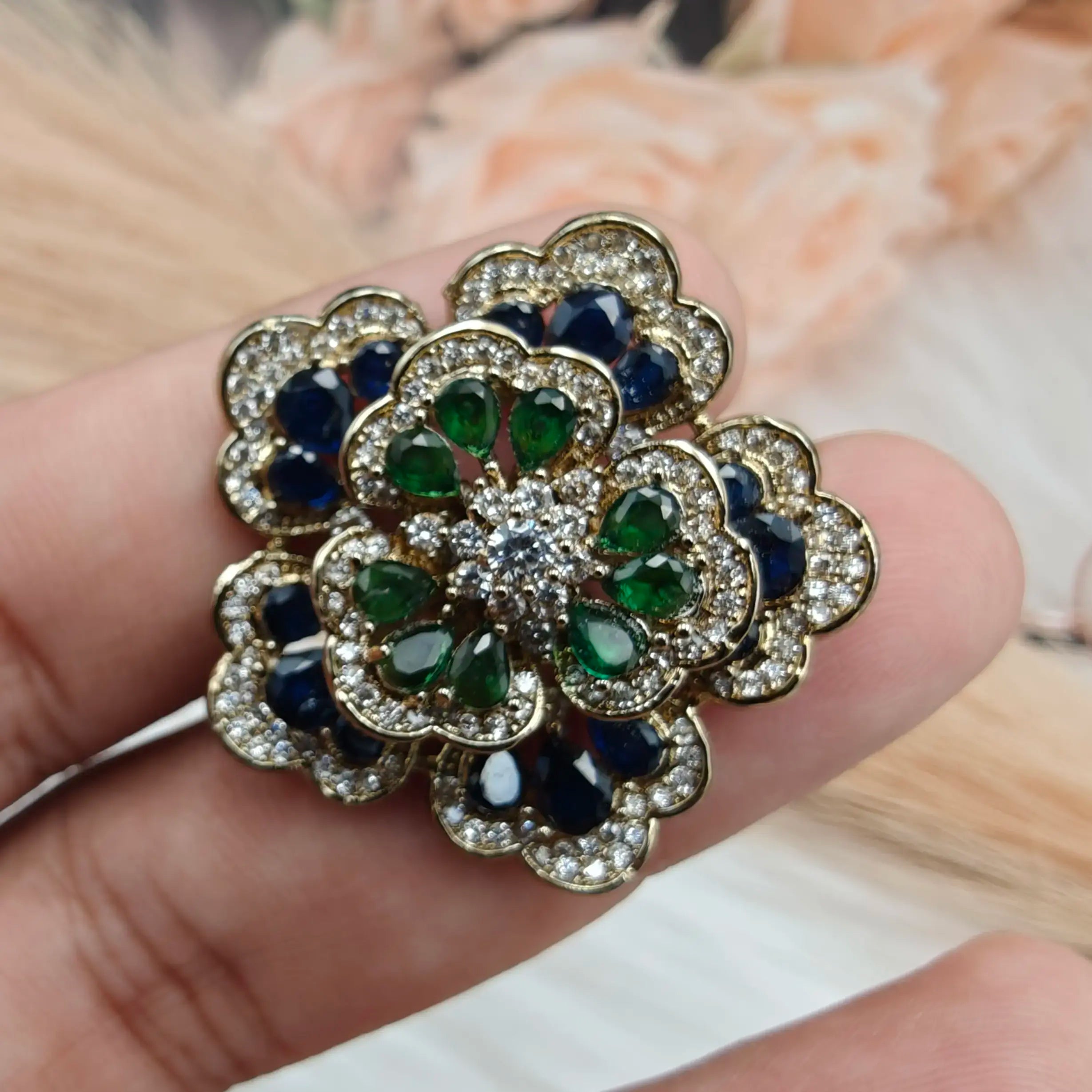 Floria Cocktail Ring - Blue n Green