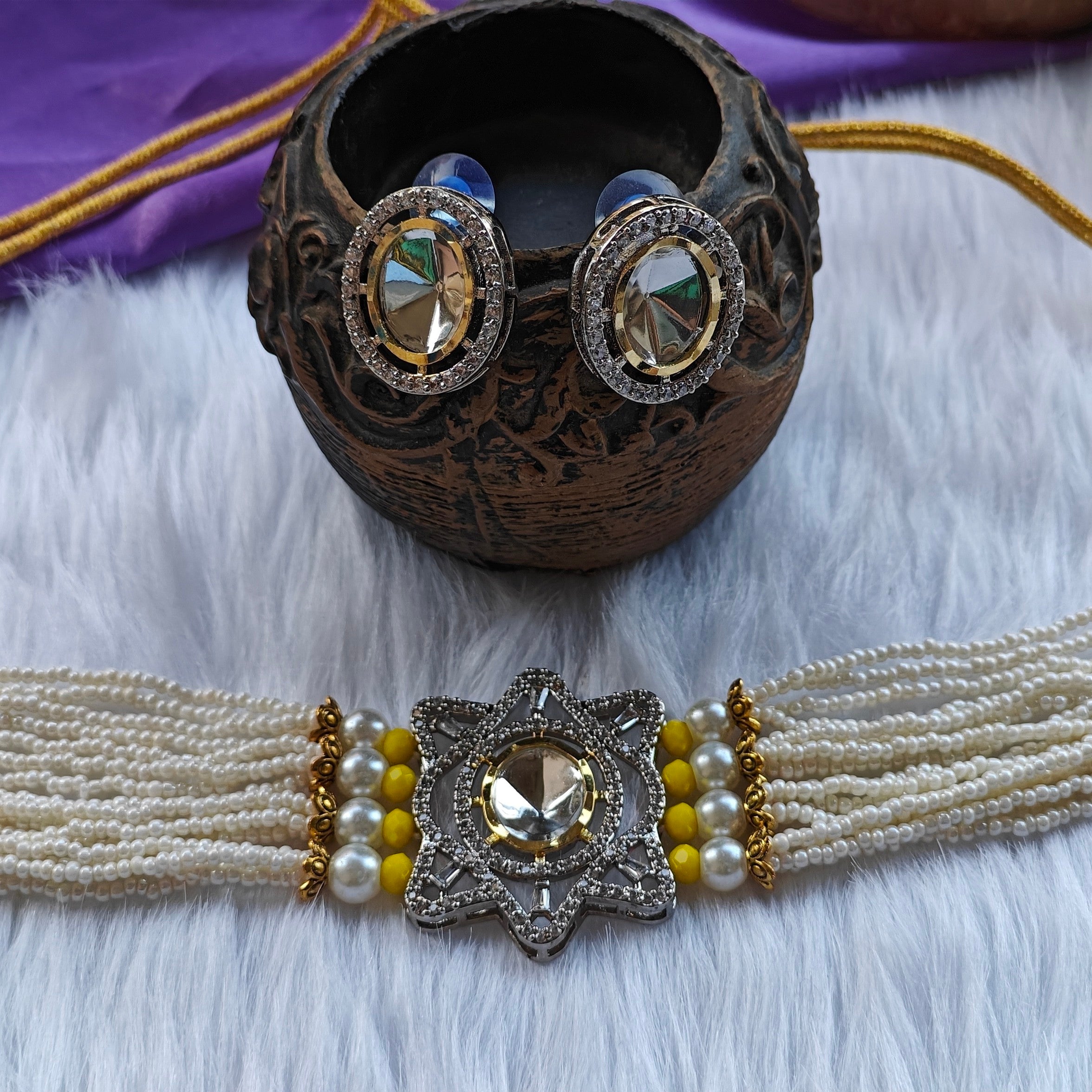 Star Polki Choker - Yellow