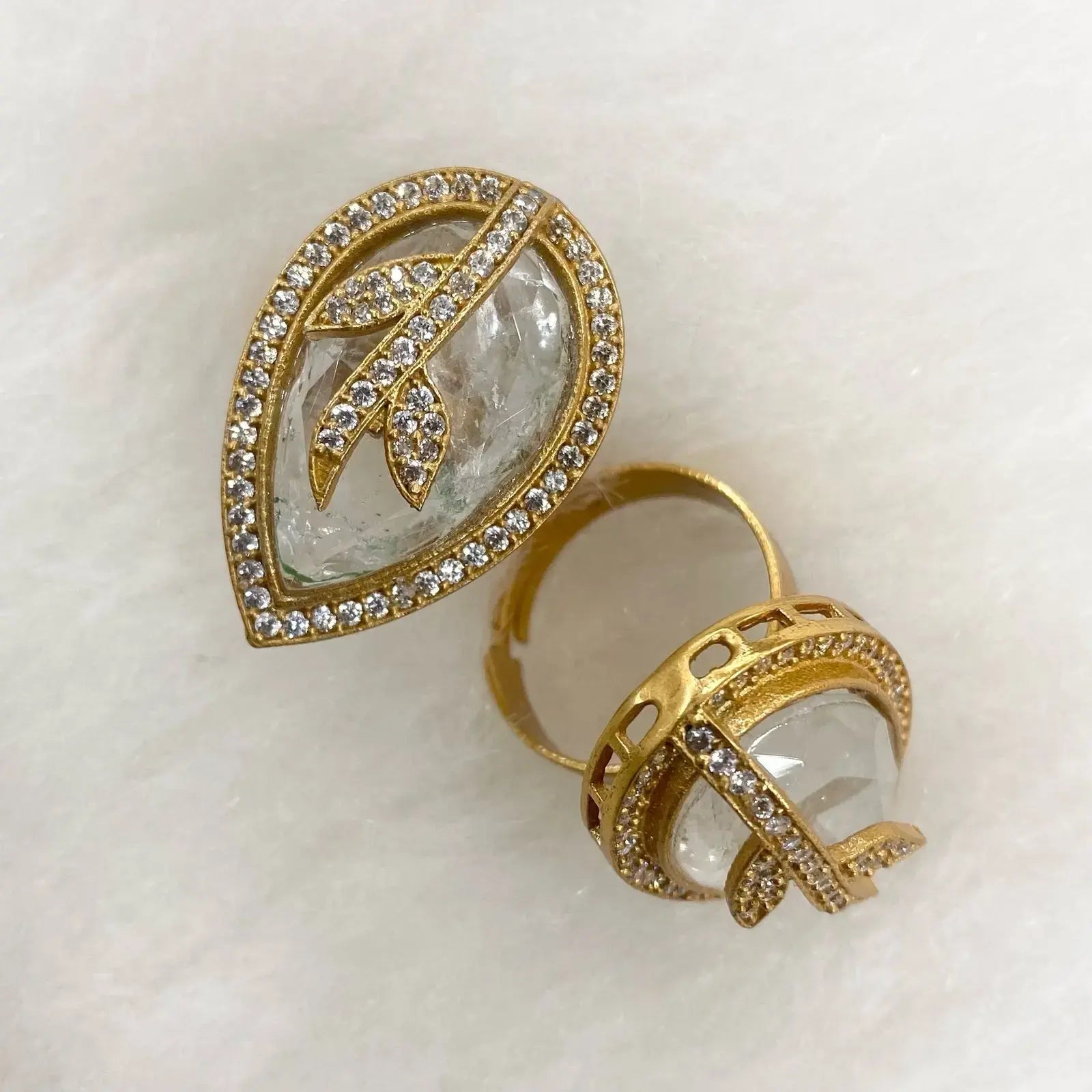 Leaf Adjustable Doublet Ring- White