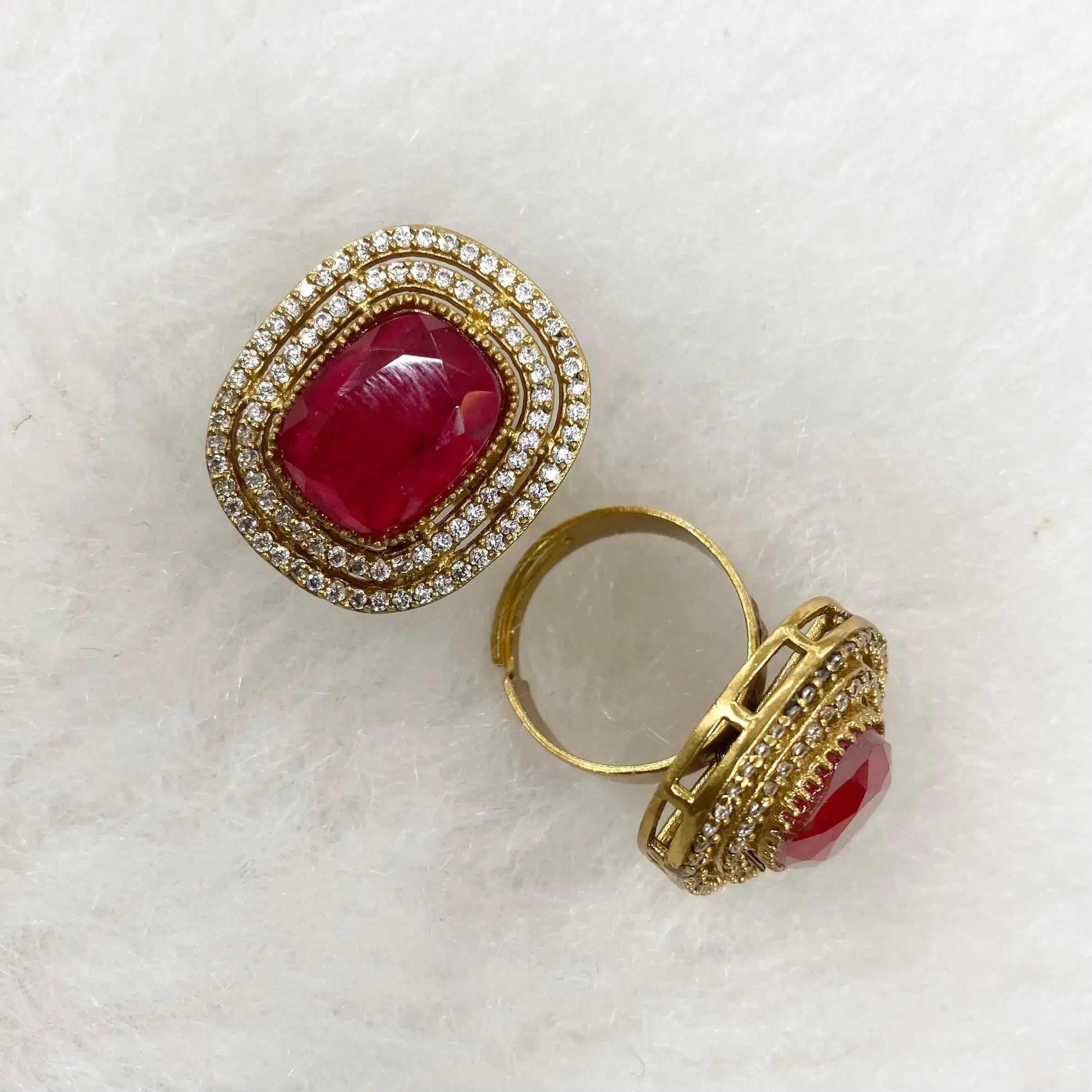 Sarika Doublet Finger Ring - Ruby Red