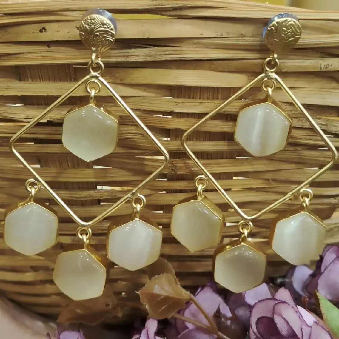Asma Monalisa Dangler Earrings - White