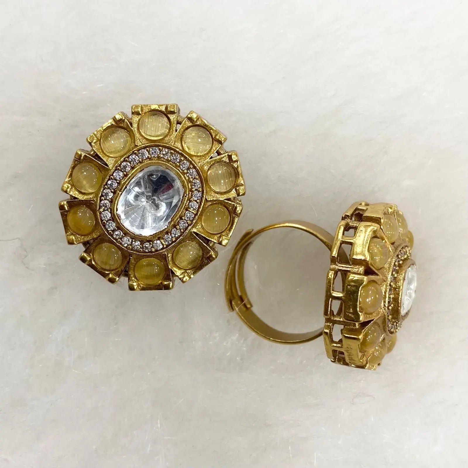 Tanika Polki Kundan Finger Ring - Yellow