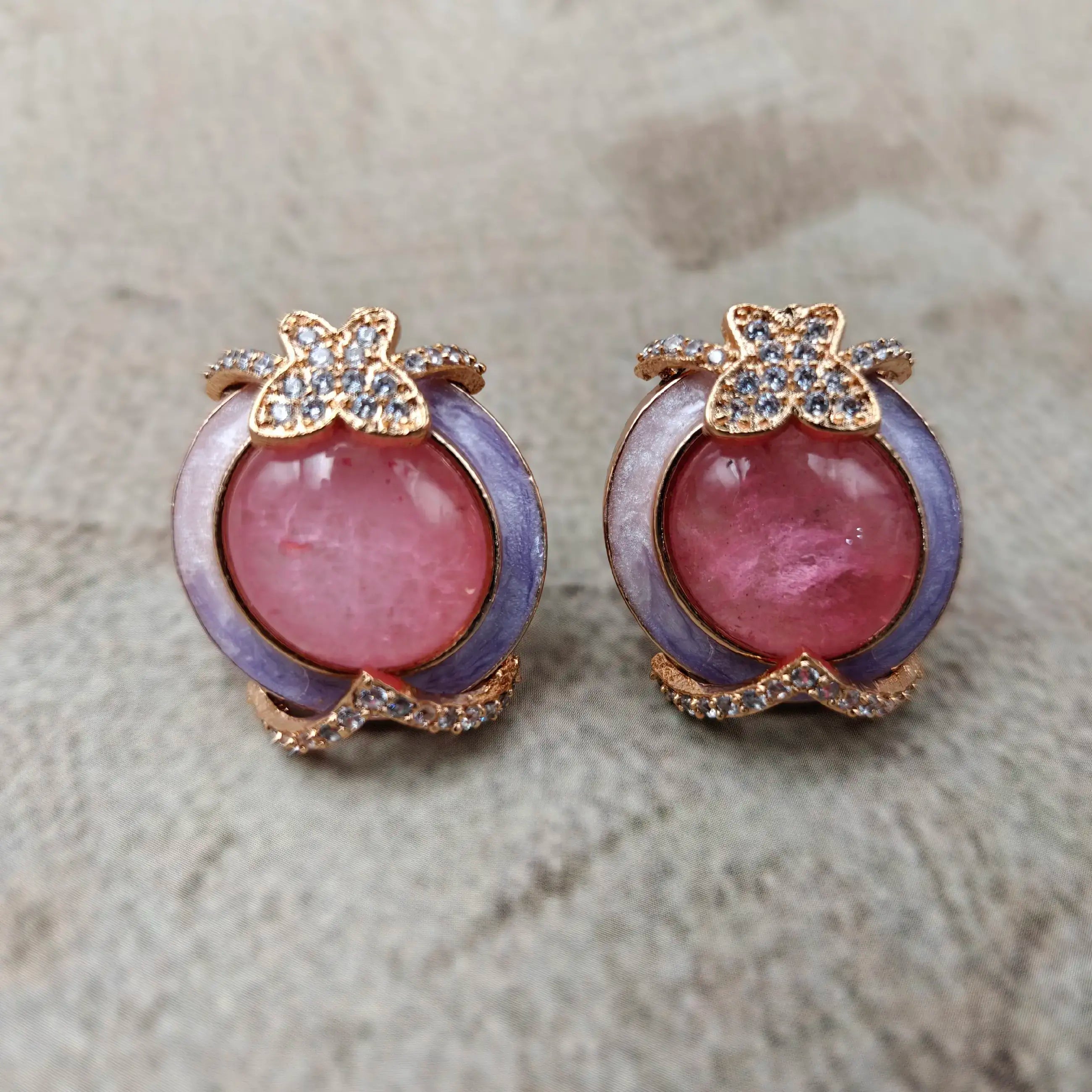 Butterfly Italian Meena Premium Doublet Studs - Pink