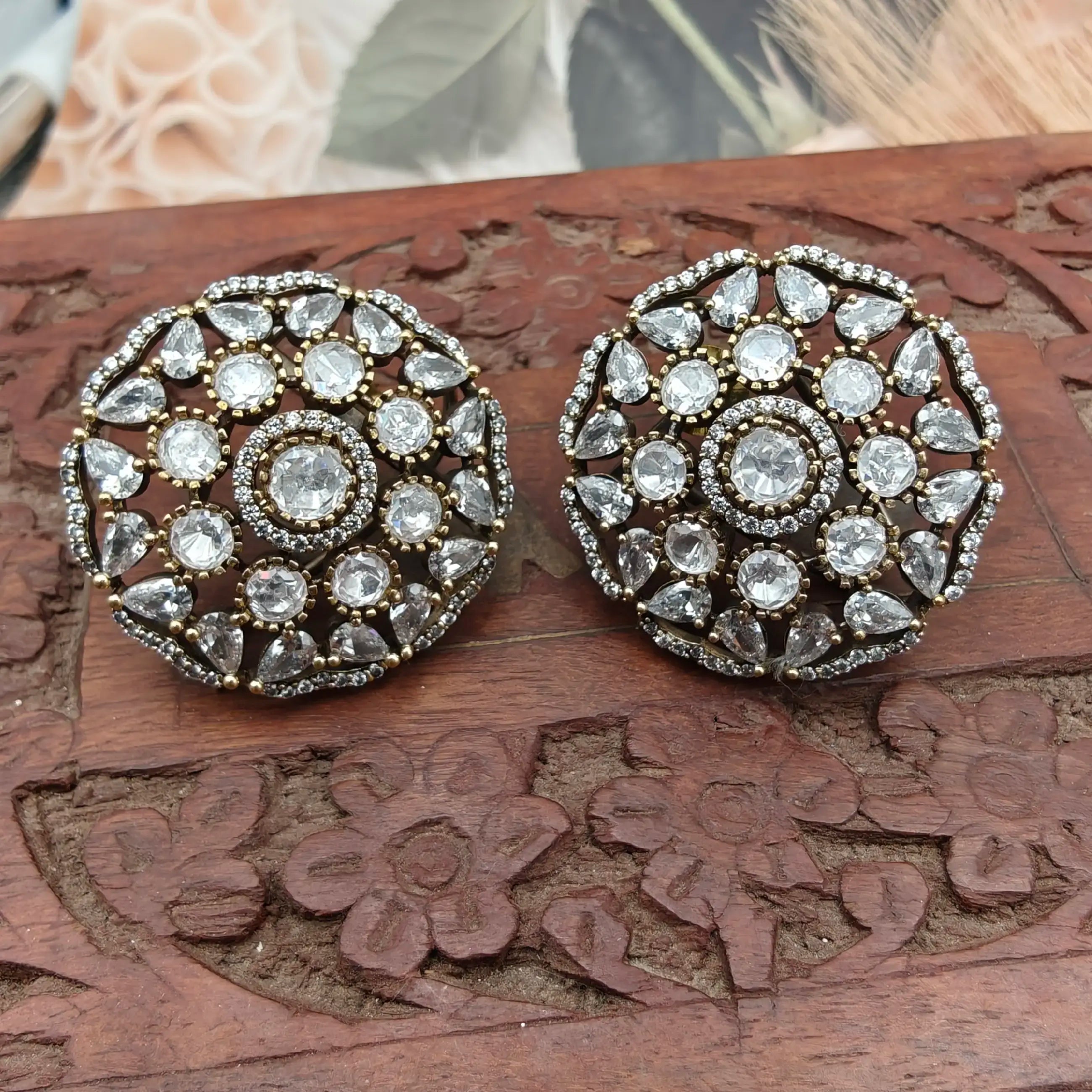 Advisha Uncut Moissanite Polki Studs - Clear White