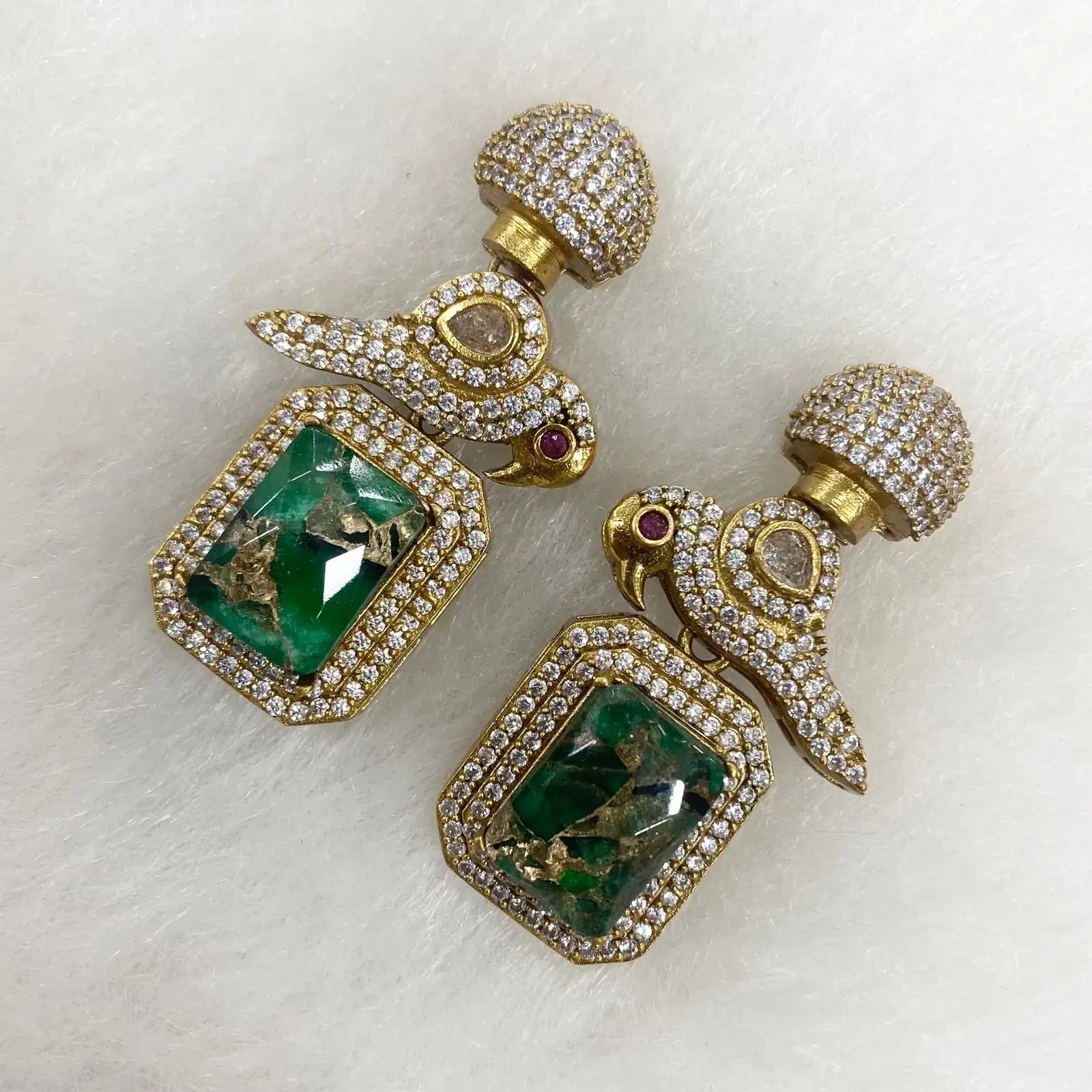 Bird Tourmaline Doublet Earrings - Green