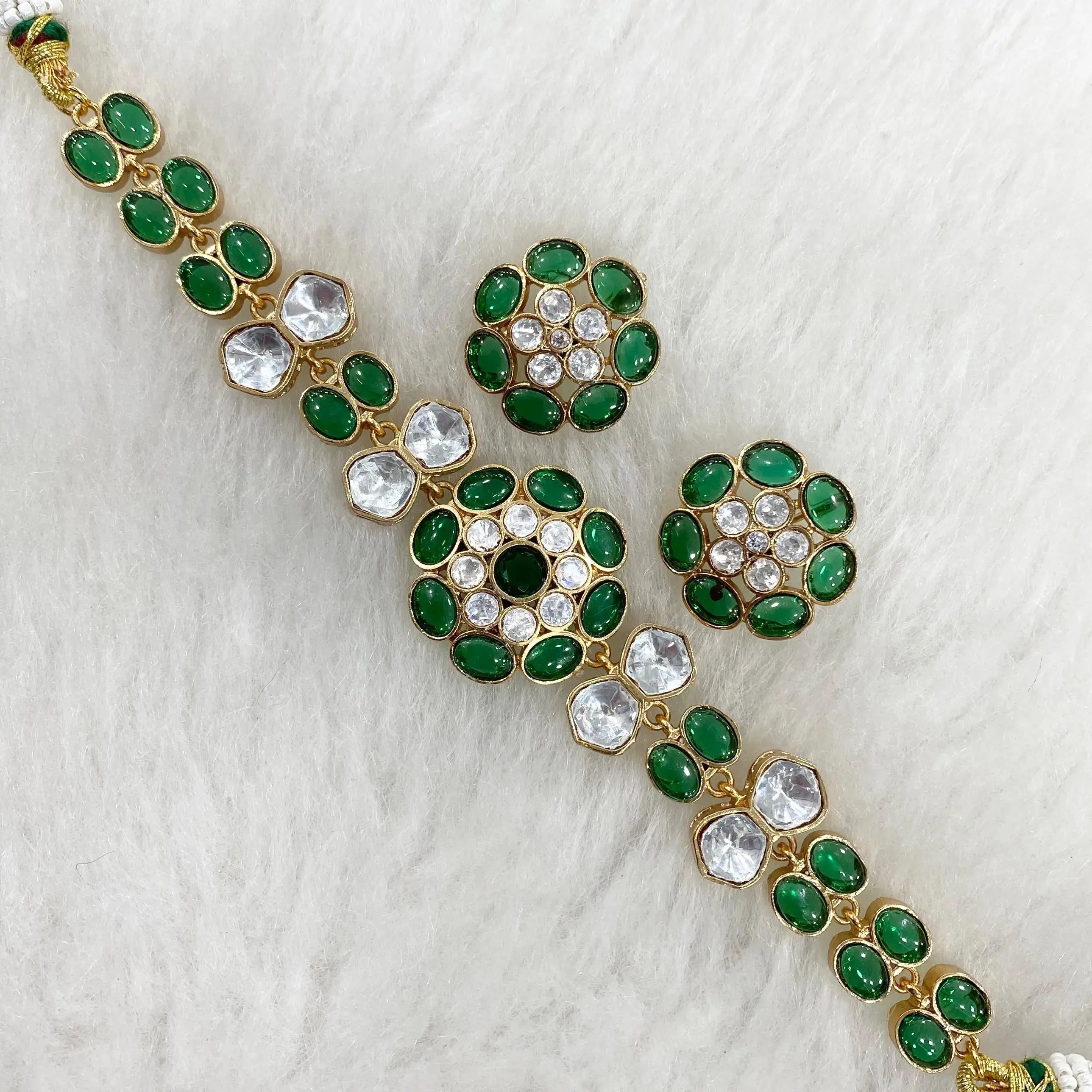 Savariya Polki Choker - Green
