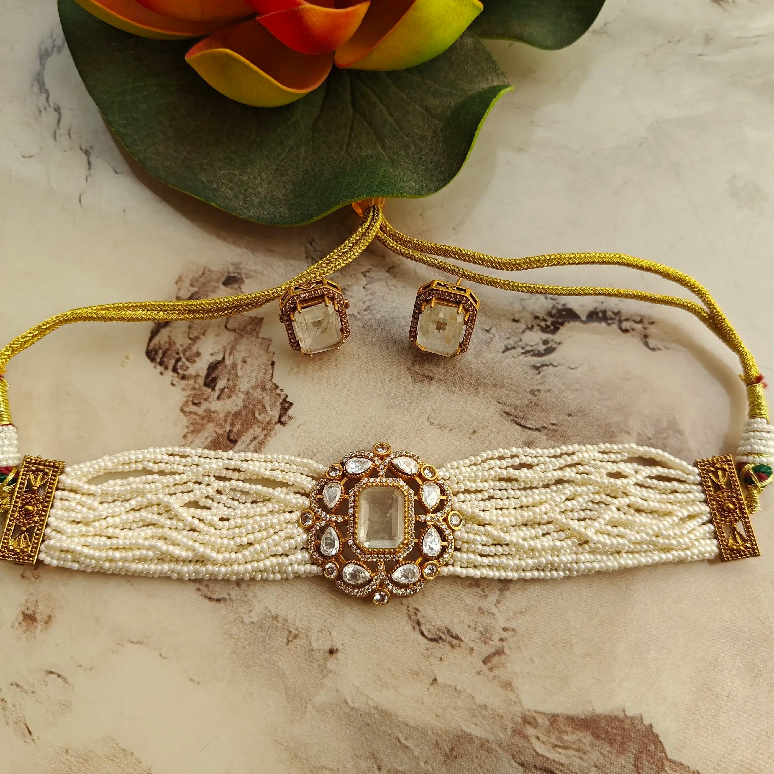 Kusum Doublet Uncut Polki Choker Set - White