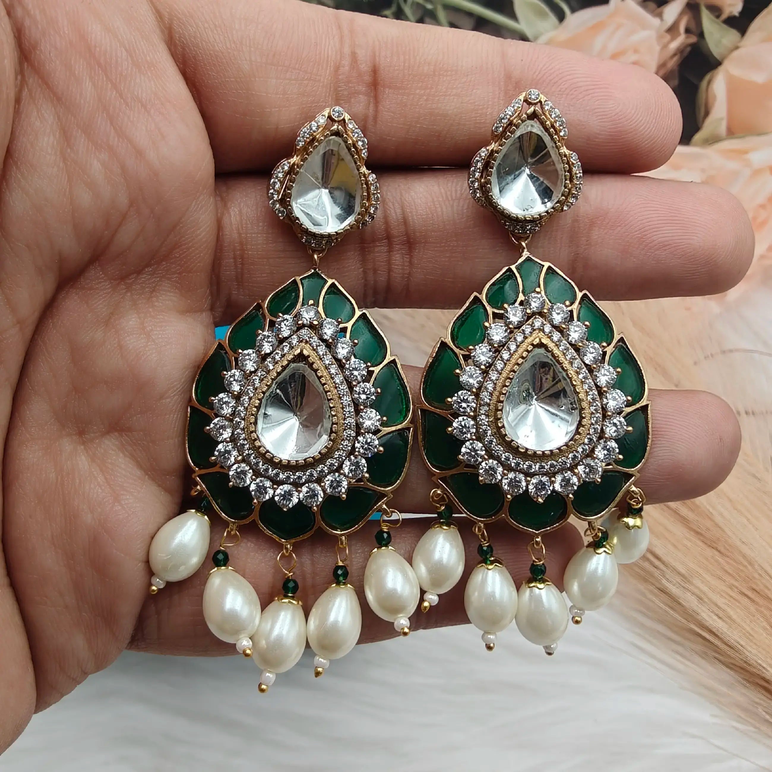 Anushka Moissanite Takker Stone Earrings - Green