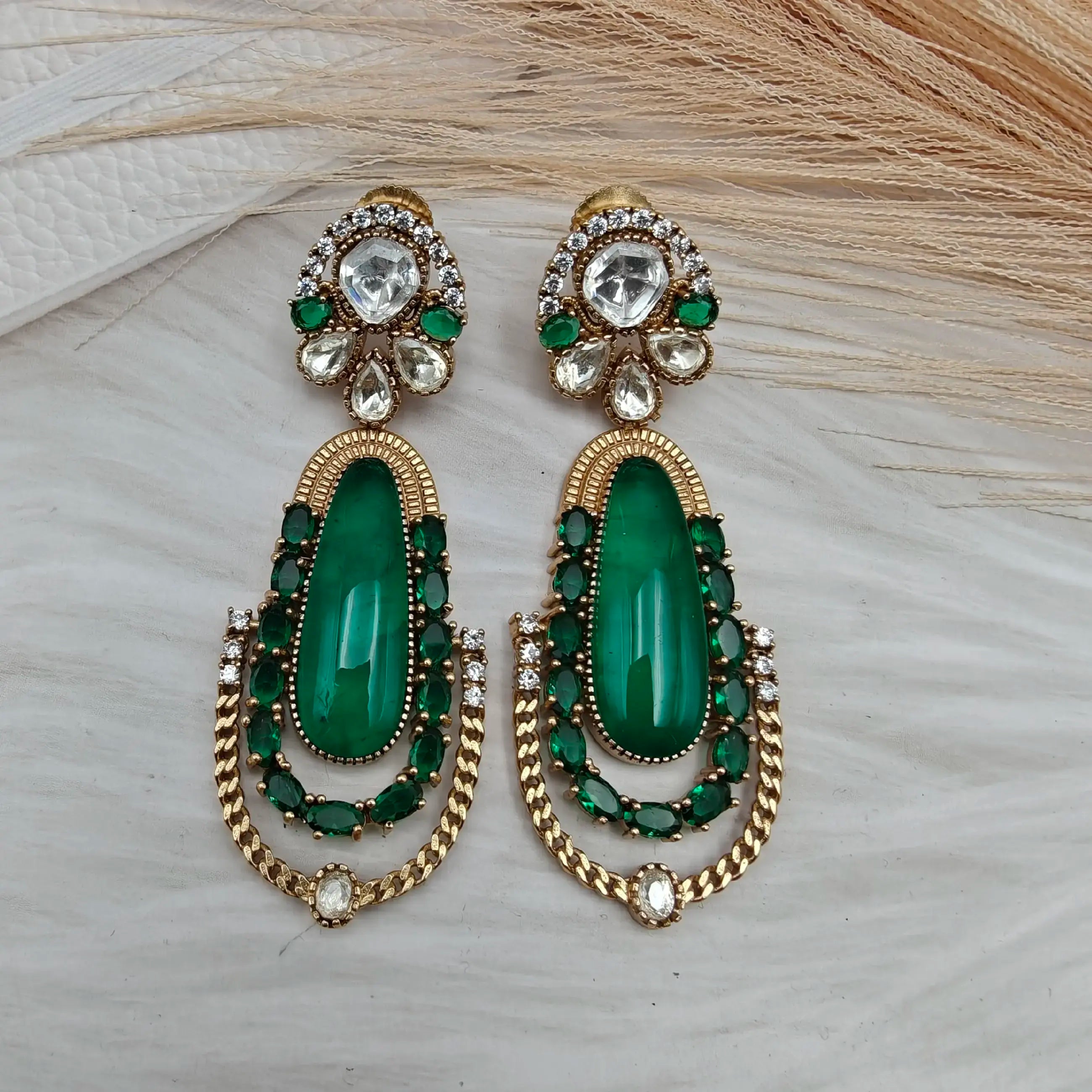 Atiksha Doublet Moissanite Statement Earrings- Emerald