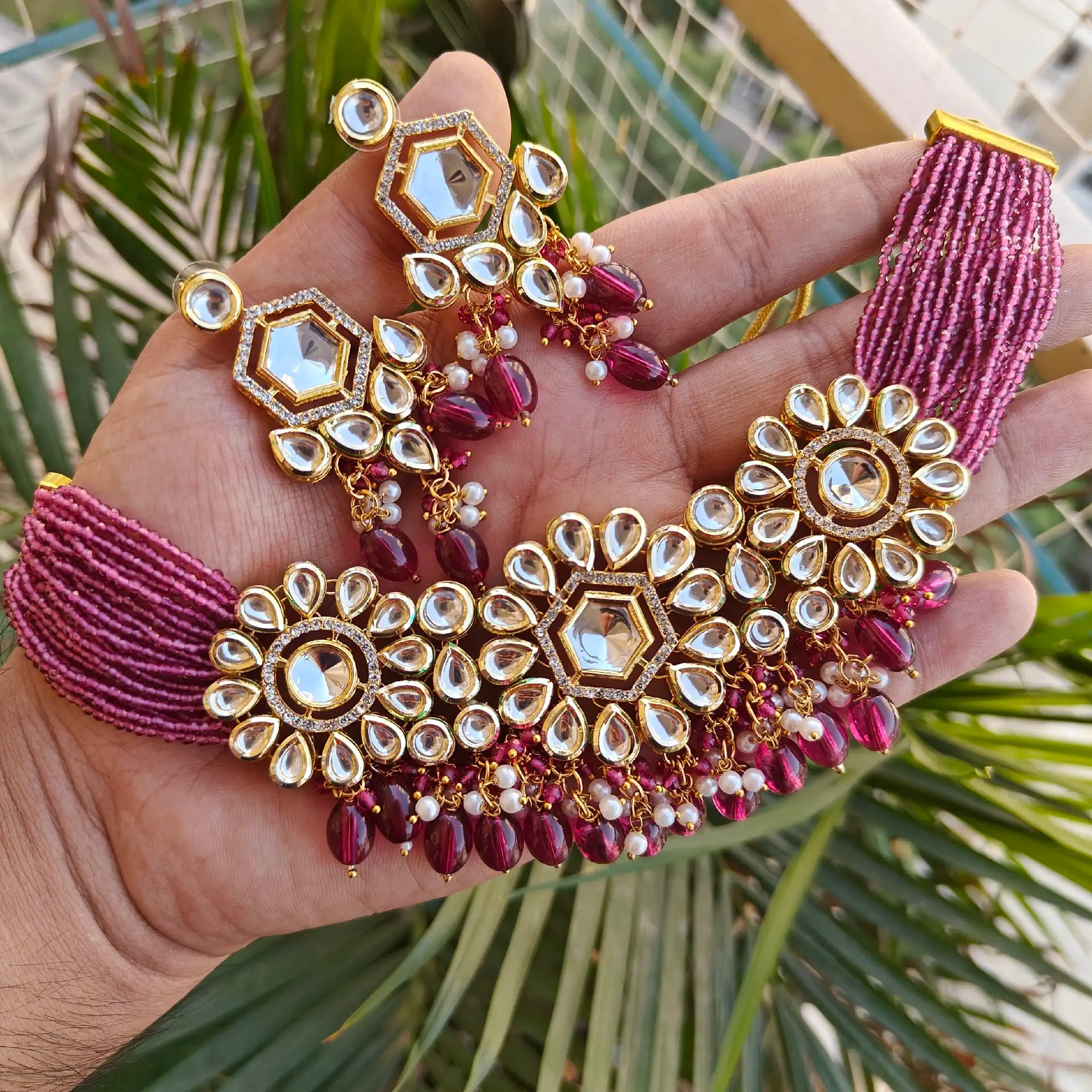 Suhani Kundan N Hydro Choker Set - Ruby Pink