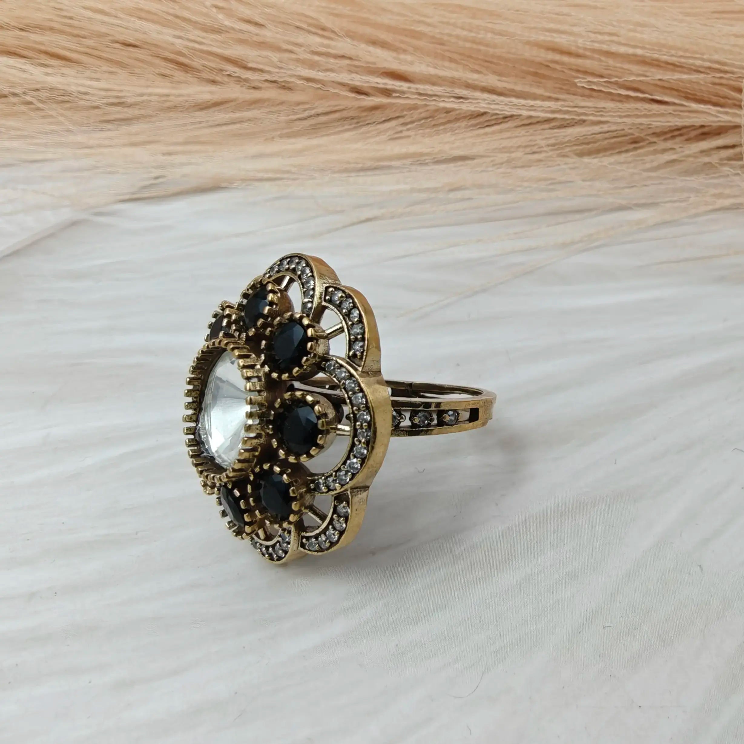 Niharika Uncut Polki Ring- Black