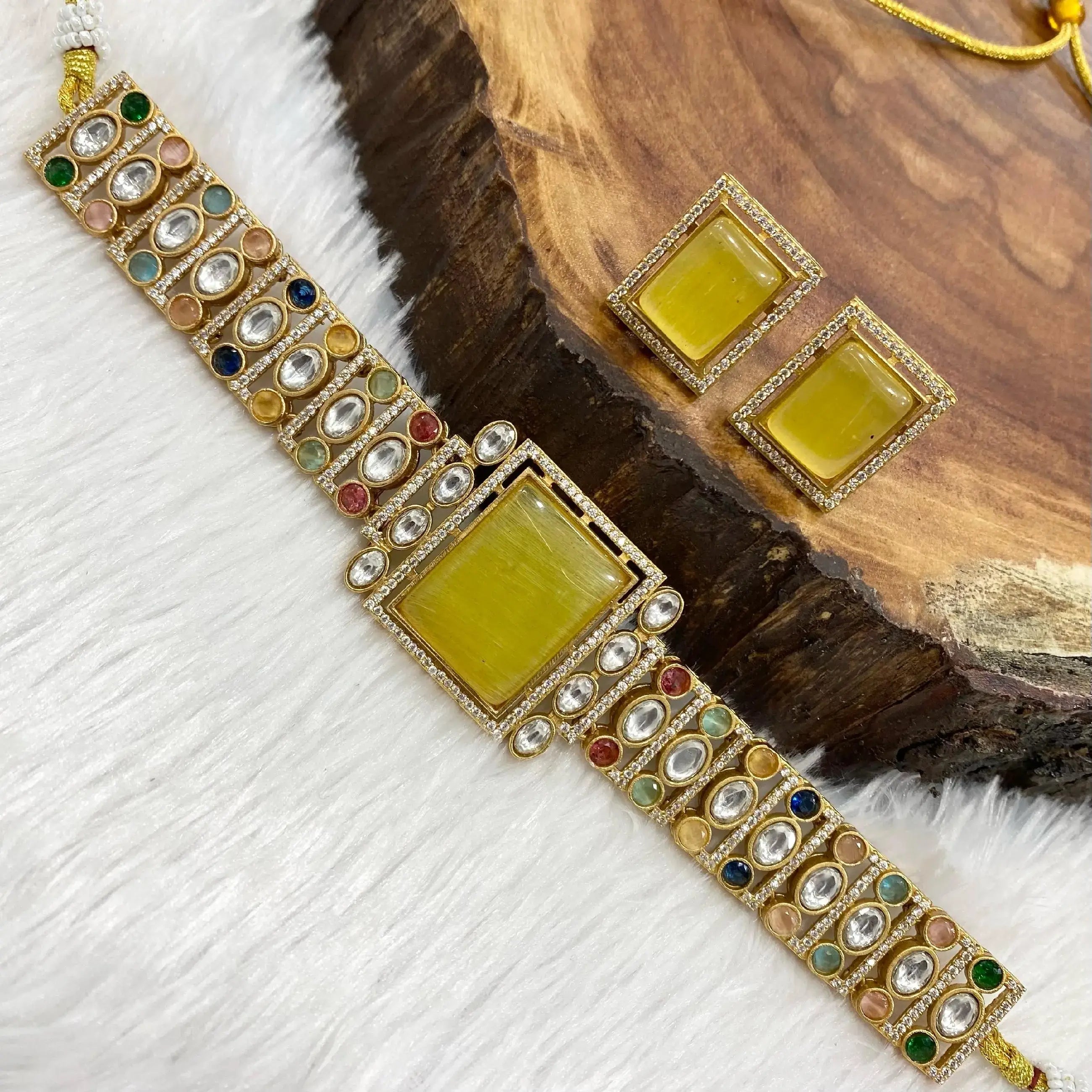 Bhoomi Sleek Choker Set - Yellow Multi