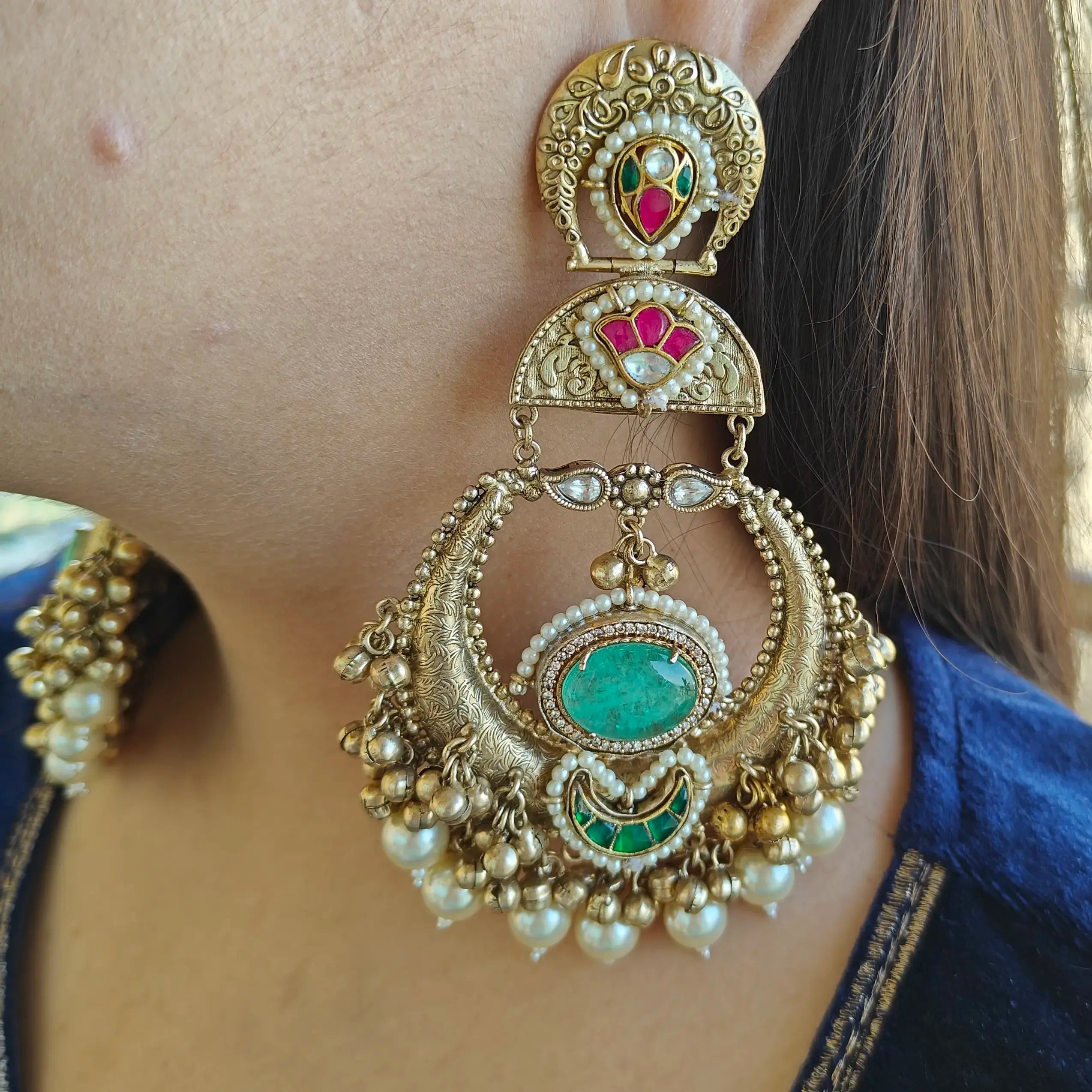 Mehboob Doublet Amrapali Brass Fusion Earrings - Mint Green