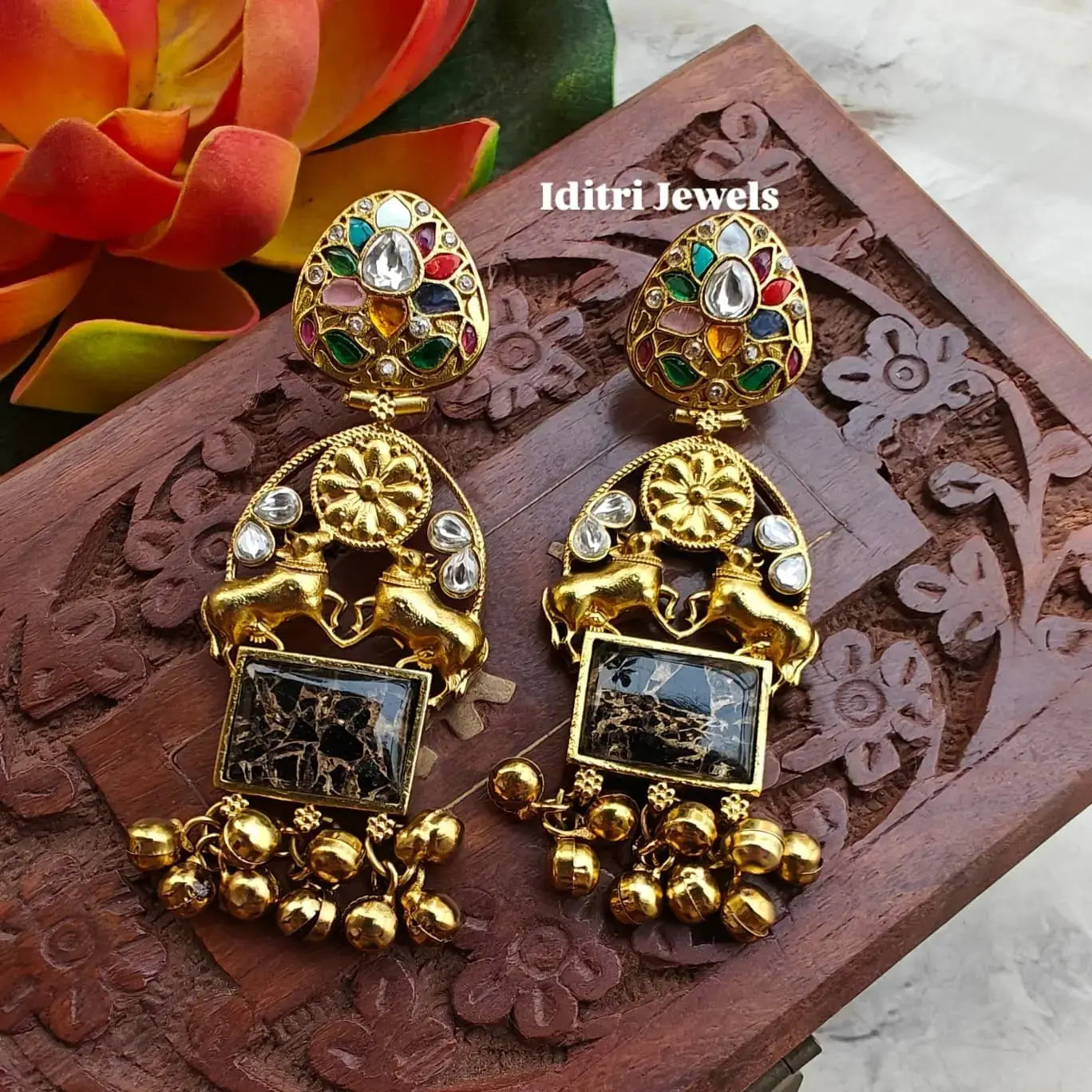 Nandi Amrapali Brass Fusion Earrings - Black Multi