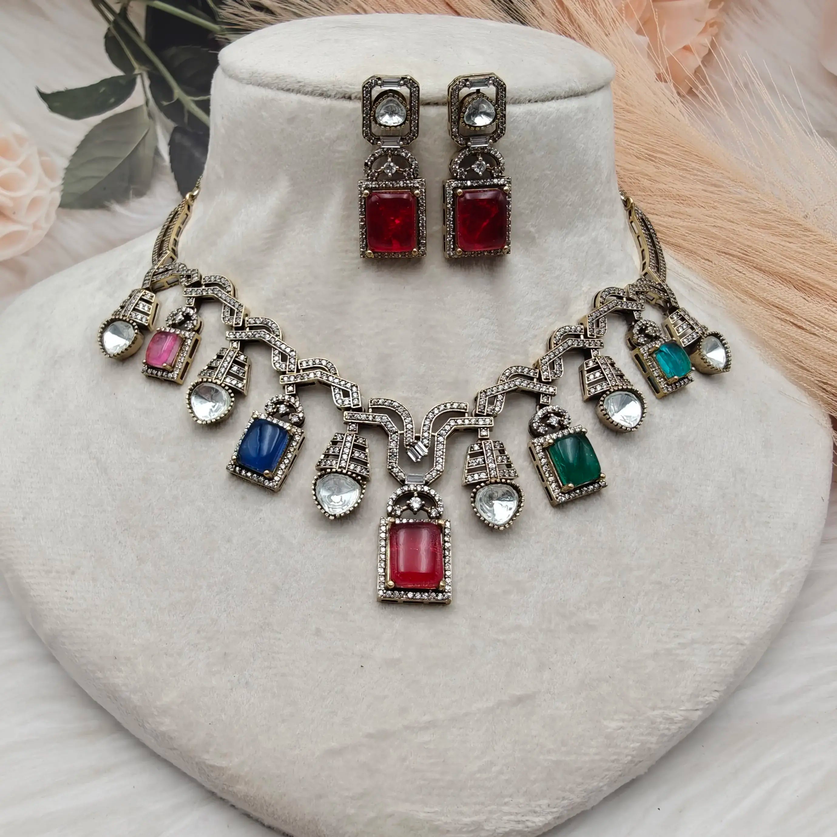 Hazrat Doublet Necklace Set - Multi
