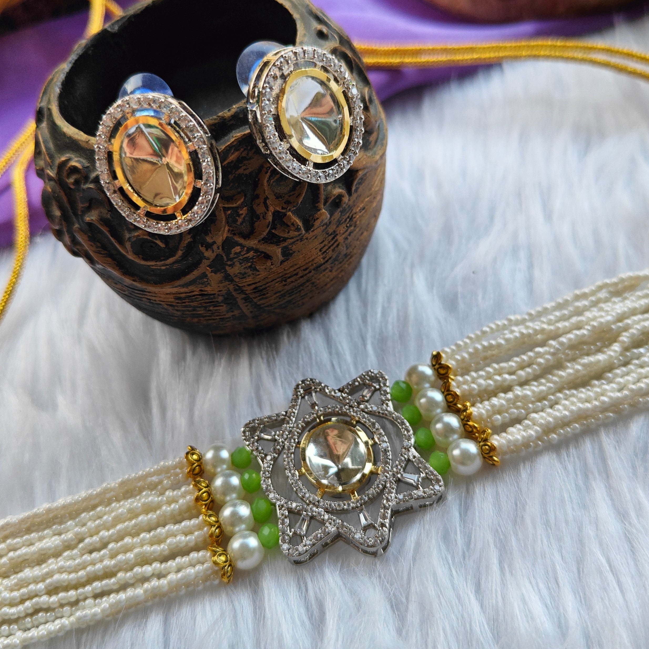 Star Polki Choker - Green