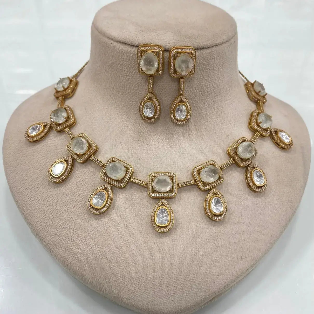 Keher Doublet Uncut Polki Necklace Set - White