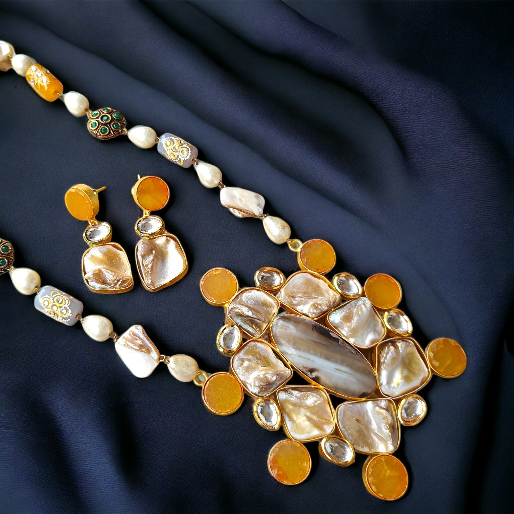 Damini MOP Long Necklace- Yellow