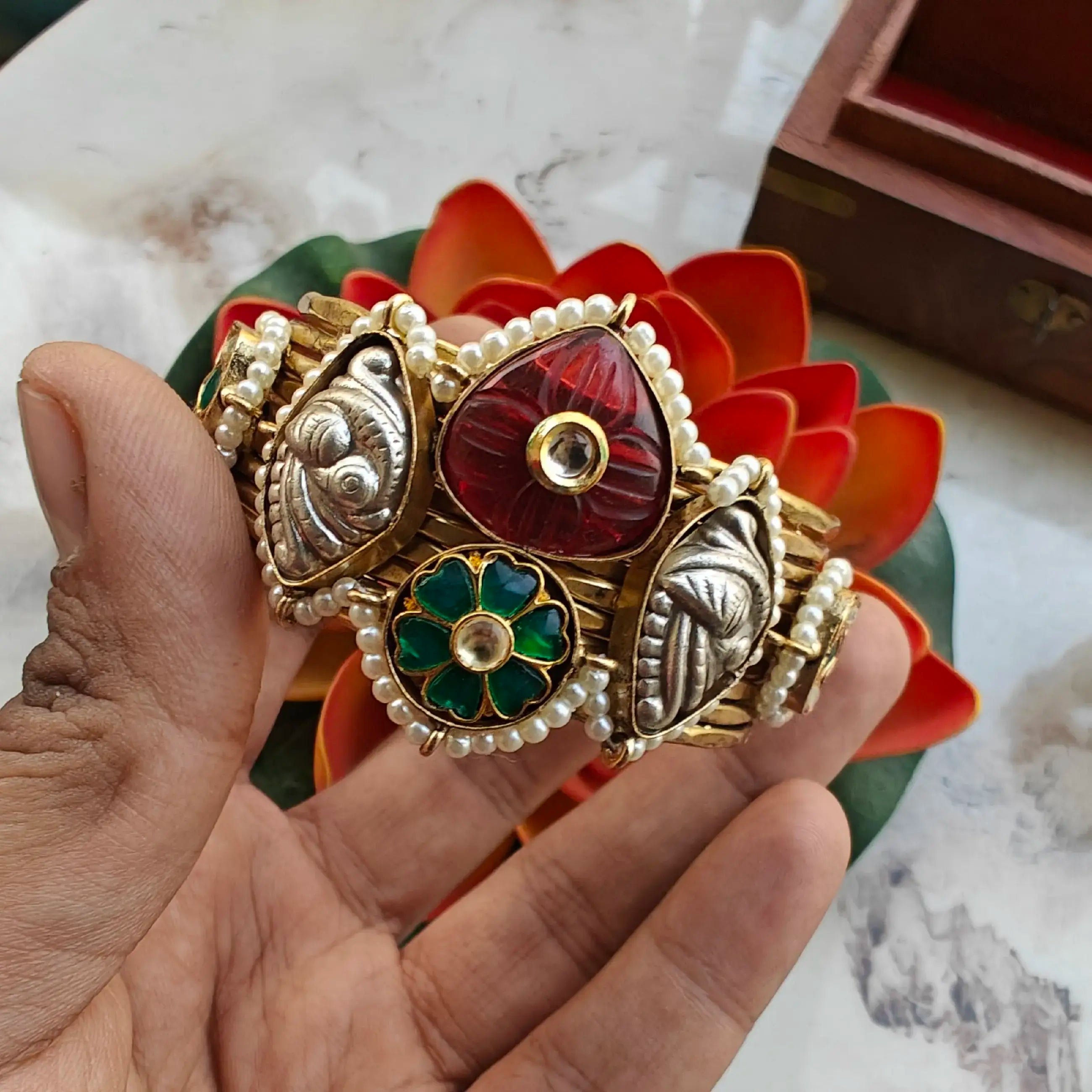 Sayantani Amrapali Brass Fusion Handcuff - Ruby