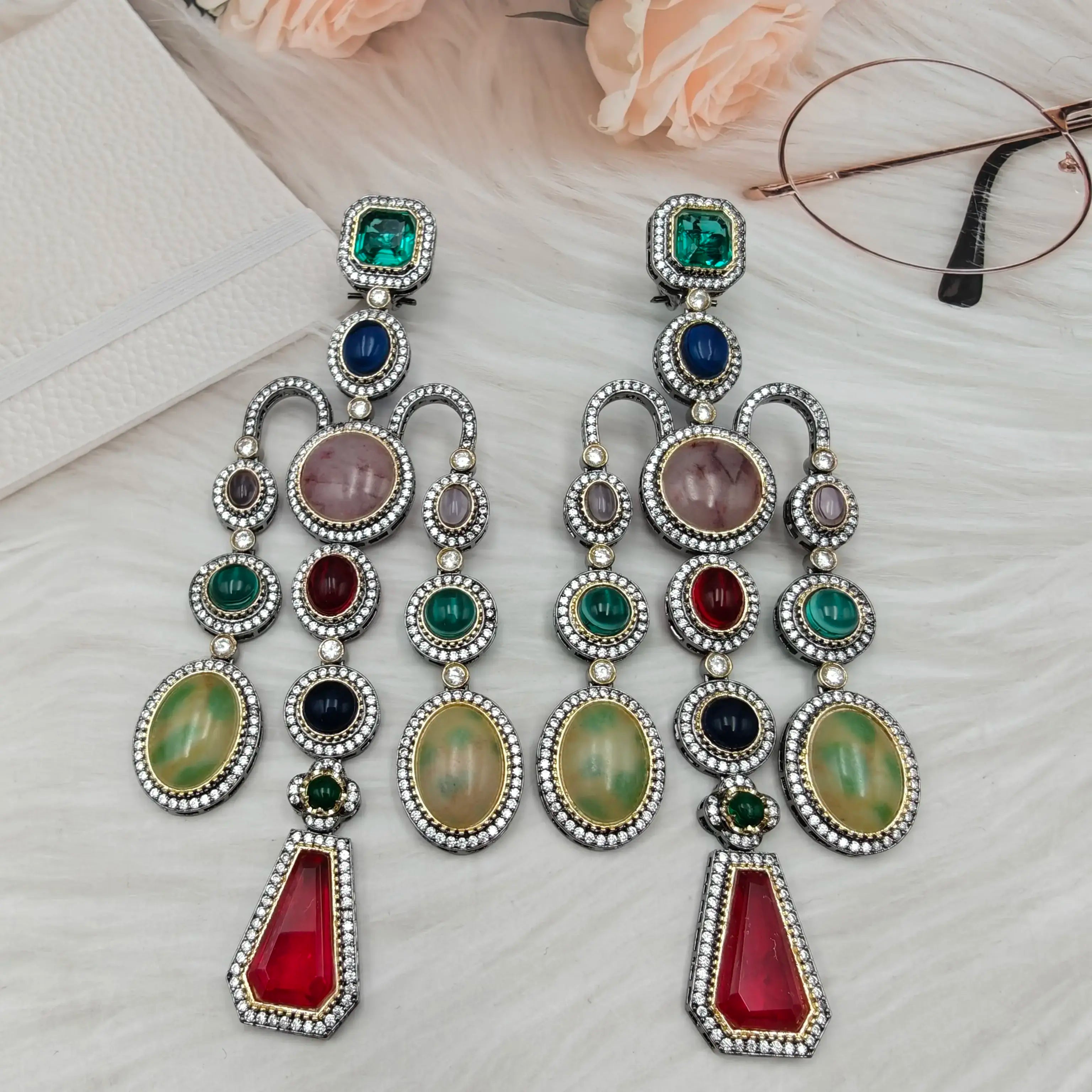 Ayesha Sabya Inspired Danglers- Red Multi