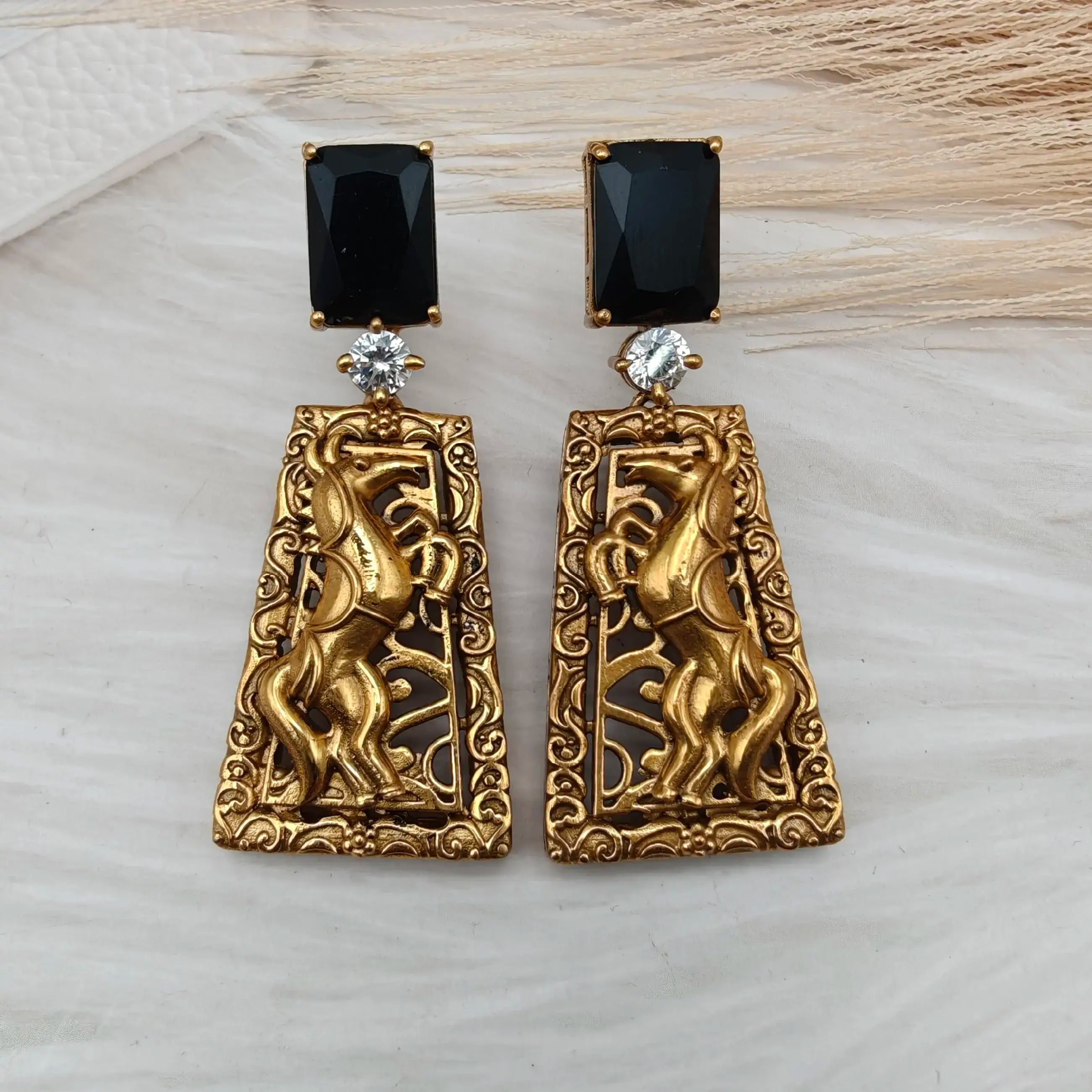 Ashwa Brass Earrings - Black
