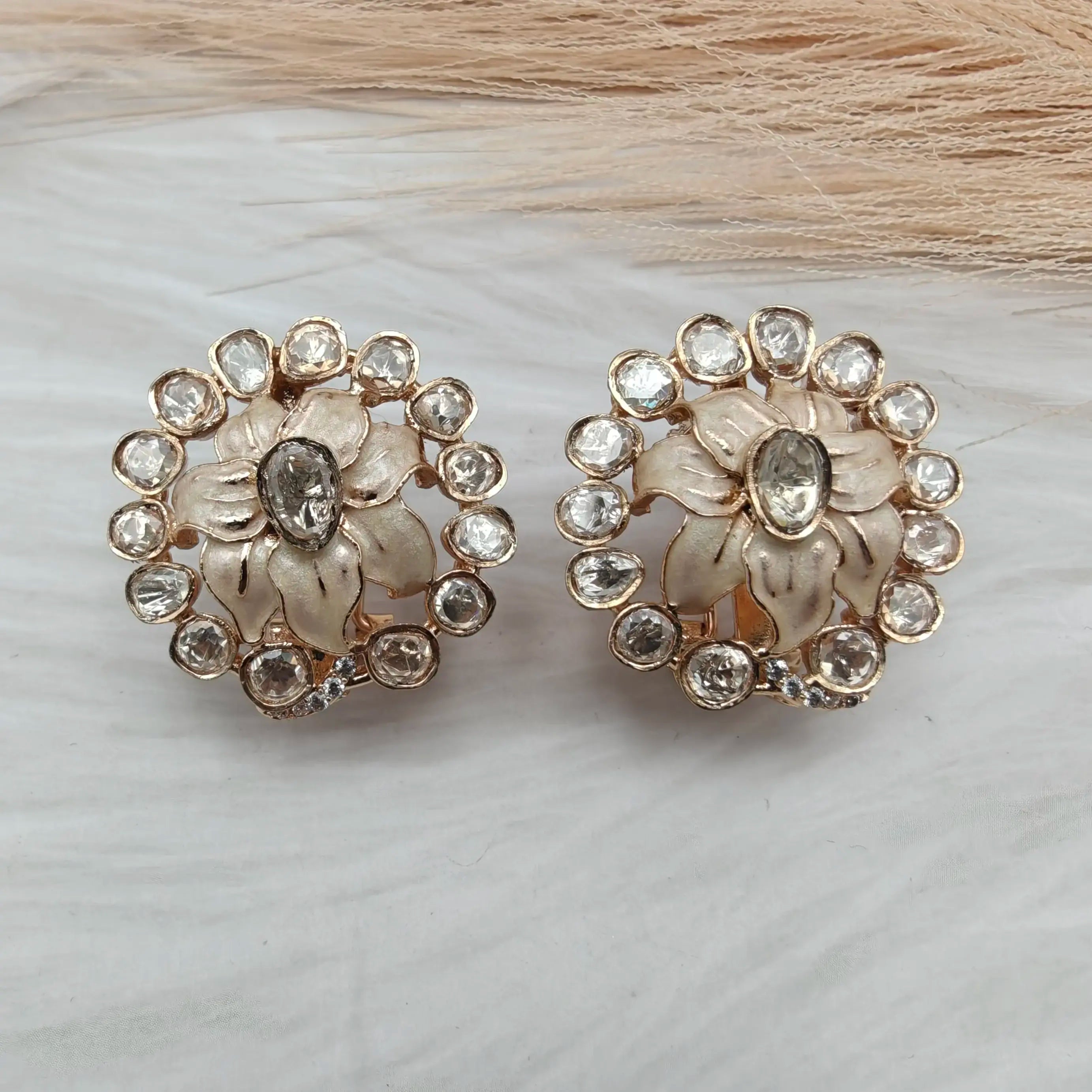Fiore Moissanite Italian Enamel Studs- Beige