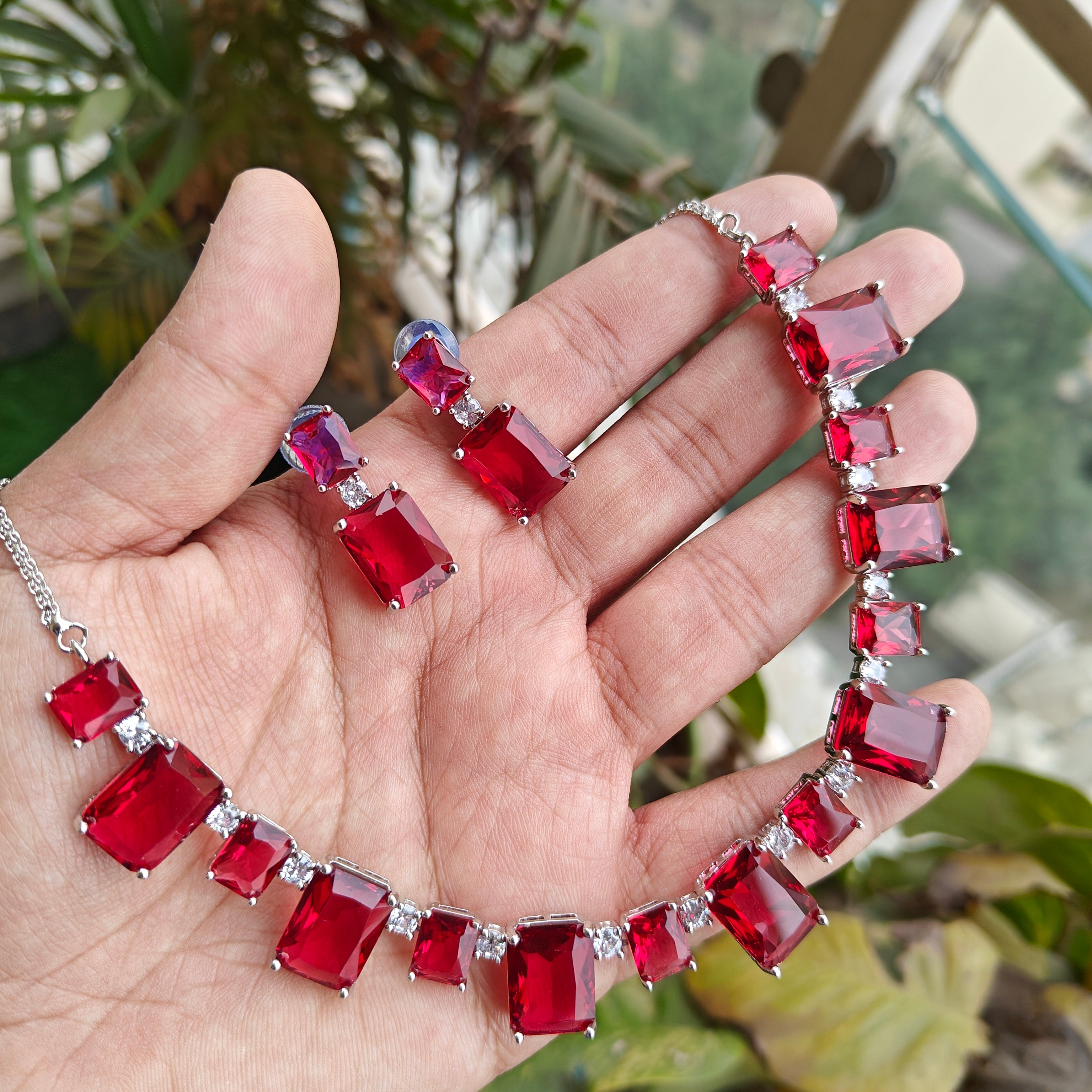 Neer AD Necklace Set- Ruby