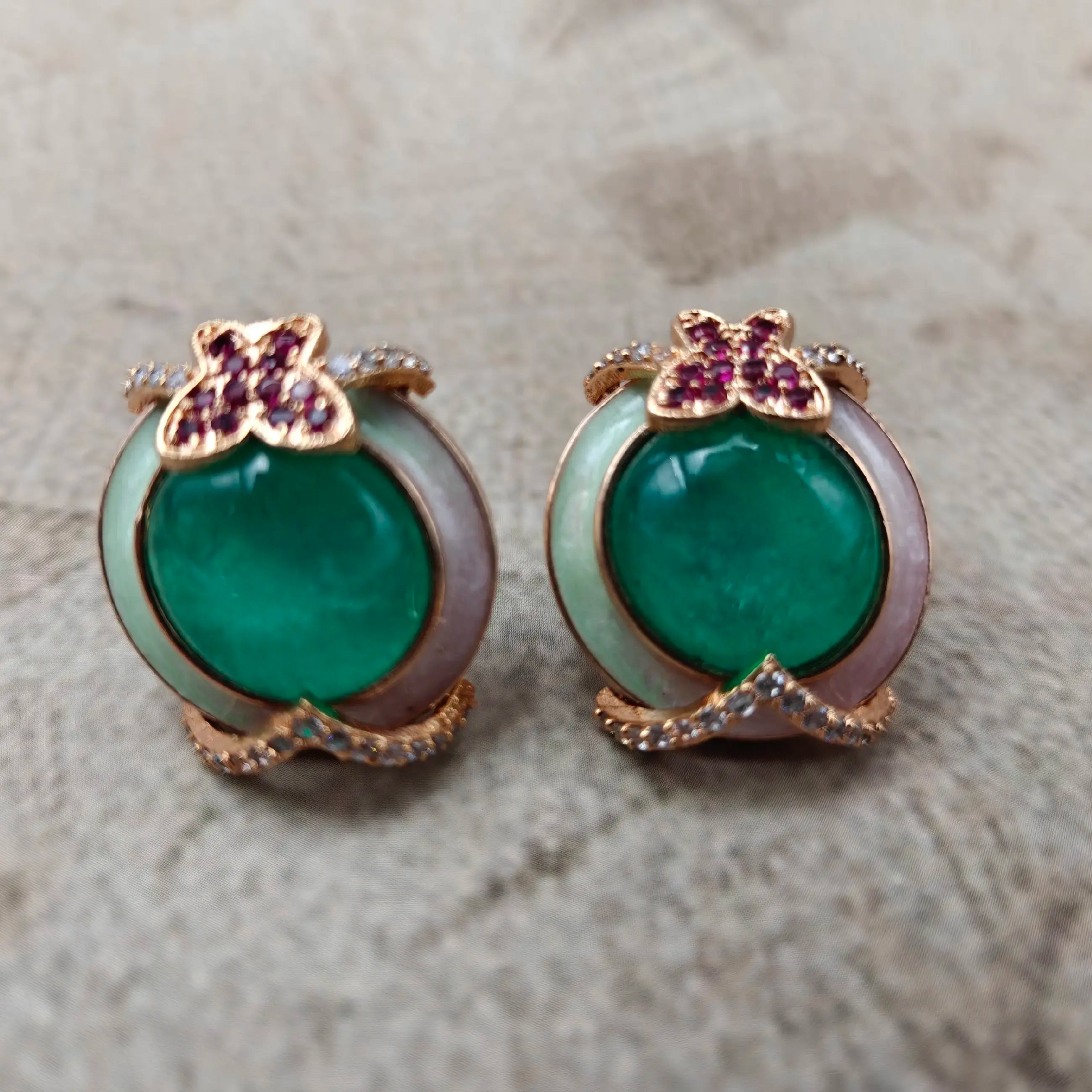 Butterfly Italian Meena Premium Doublet Studs - Russian Emerald (Mint)